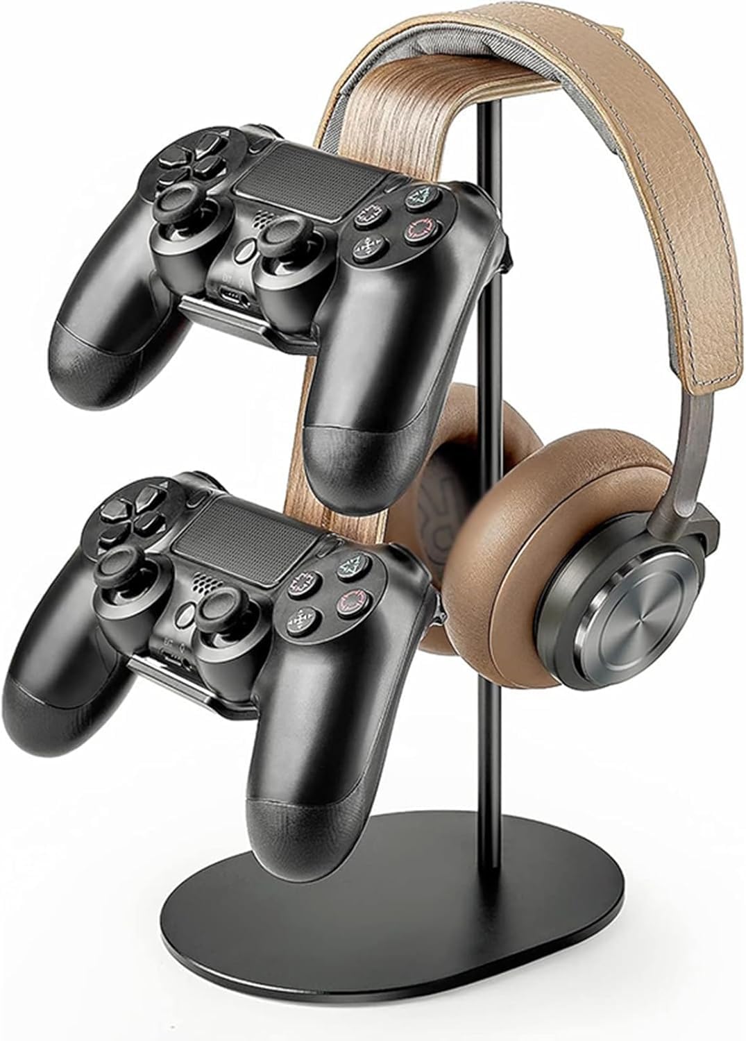 Holz-Game-Controller-Halter, Headset-Ständer mit Metallbasis, universeller Controller-Gaming-Aufbewahrungsständer, Kopfhörerständer, für alle Arten von Controllern und Kopfhörern