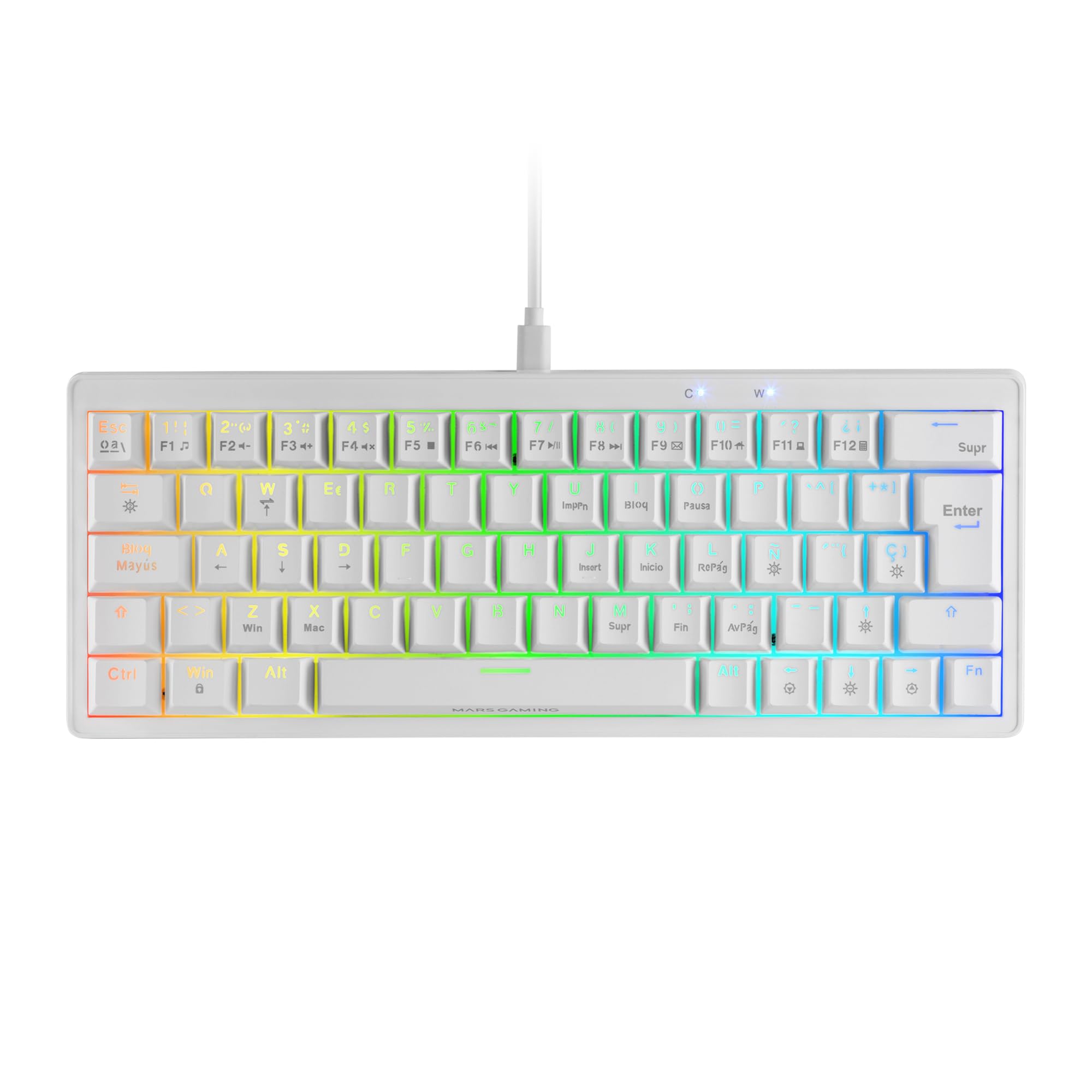 Mars Gaming MKMINIPRO, Spanisch, Mechanische Ultra-Kompakte 60 Prozent Tastatur, Hot-Swap-fähig Mechanische Switches, RGB Chroma, Gaming-Tastatur mit Antighosting, Braune Switches, Weiß