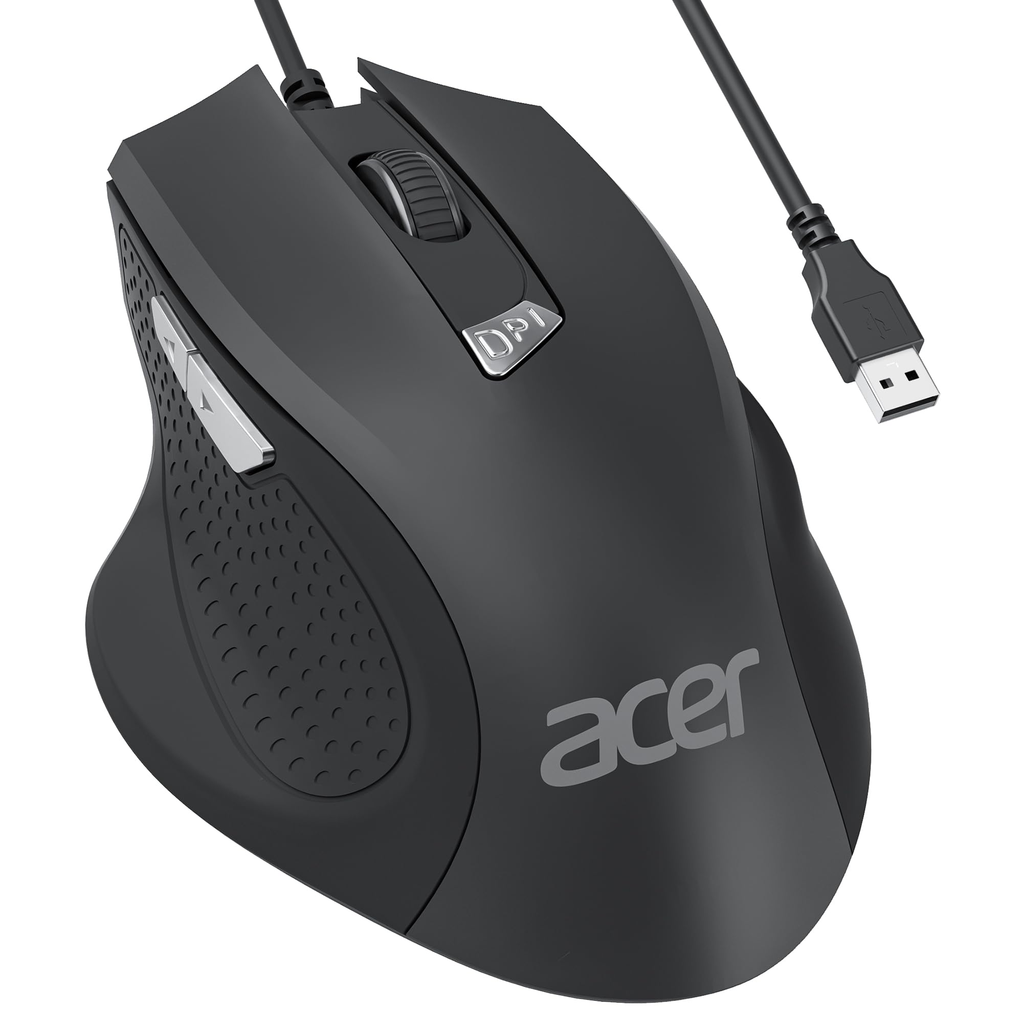 Acer PC-Maus mit Kabel, 3200 DPI Einstellbar, 4 DPI-Stufen 6 Tasten, Ergonomische USB Funkmaus für Laptop, Mac und Chromebook, Plug & Play mit 1.5m Kabel