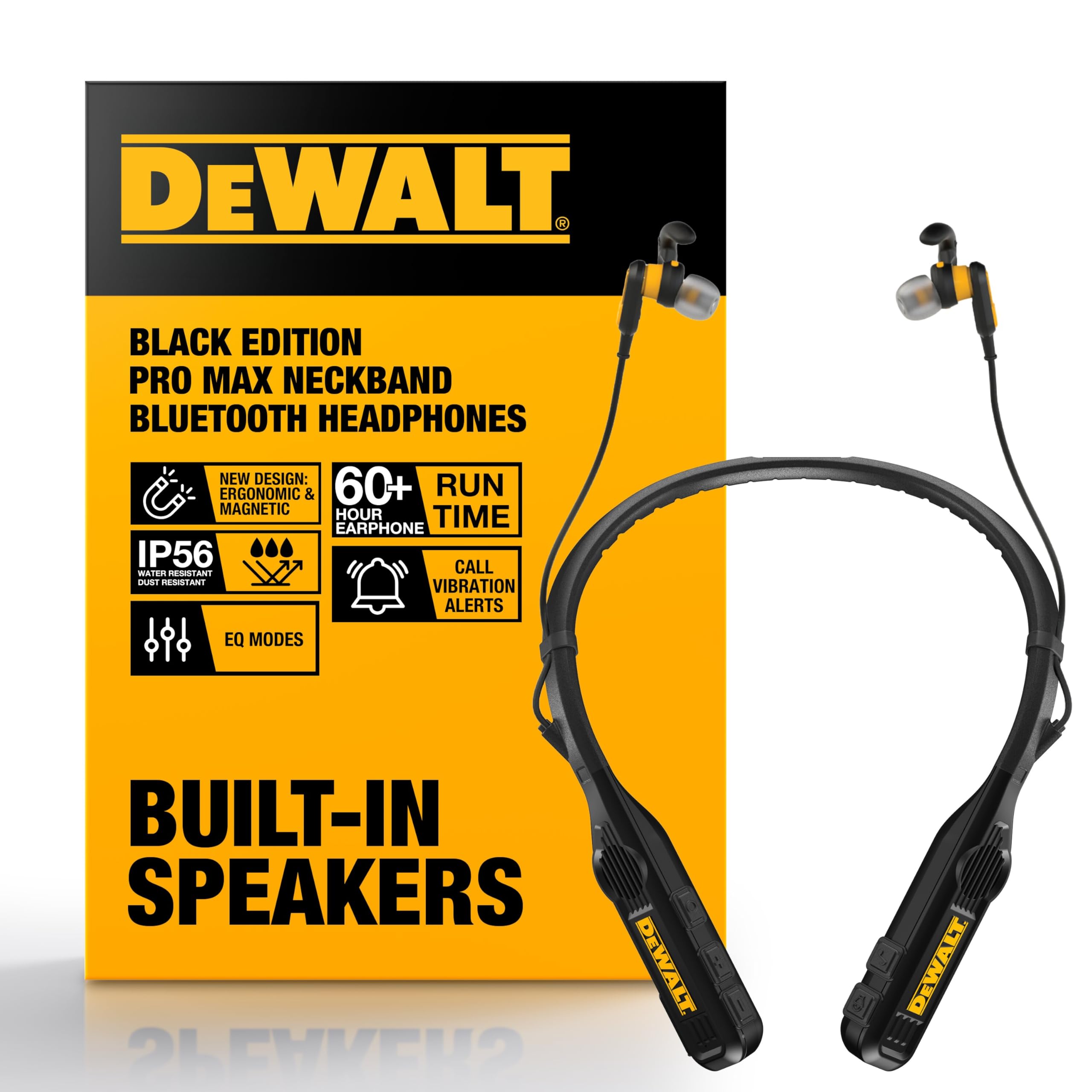 DEWALT Heavy Duty Black Edition 2-in-1 Bluetooth Nackenbügel-Kopfhörer mit Lautsprecher, kabelloses Headset für Baustelle, 60+ Std. Laufzeit, IP56, Freisprechen, inkl. Tragetasche
