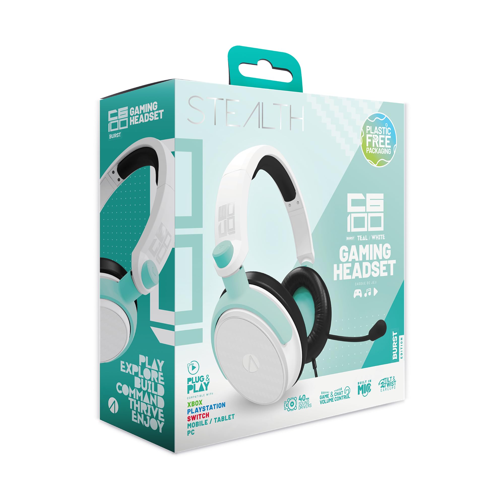 STEALTH C6-100 Gaming-Headset BURST Edition, Blaugrün, kompatibel mit aktuellen Konsolen, mit flexiblem Mikrofon, 3,5-mm-Klinkenstecker, 1,5 m Kabel, leicht, bequem und langlebig
