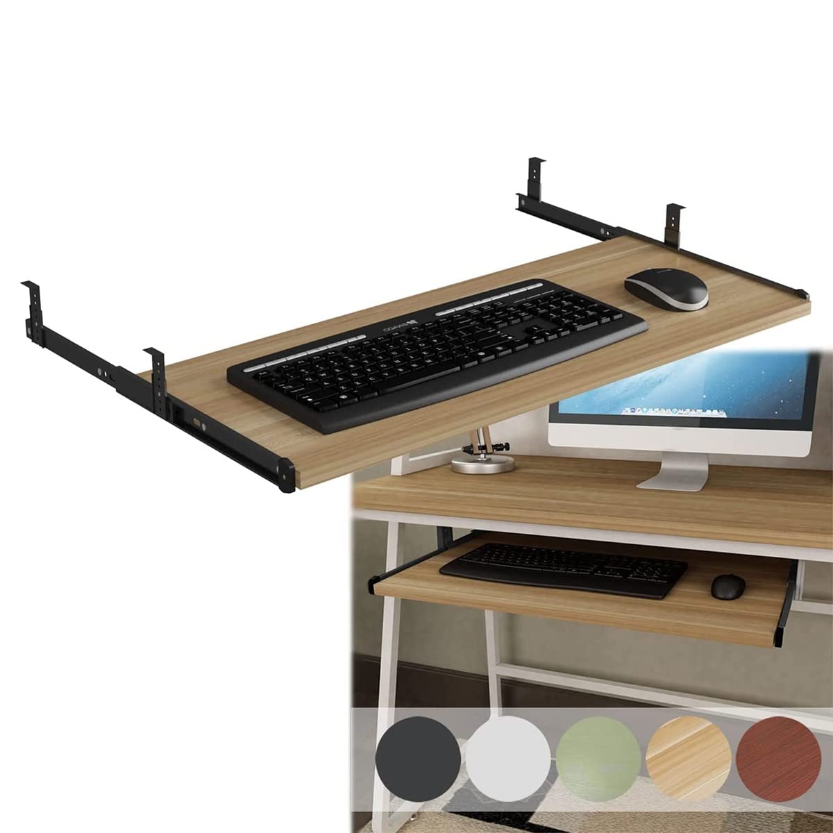 Tastaturablage unter dem Schreibtisch, mit Ablagen, in 5 Farben erhältlich, ideal für Zuhause, Büro, Arbeitszimmer, PC, Gaming-Schreibtisch, Maus, Schubladen, Schreibtischverlängerung für mehr