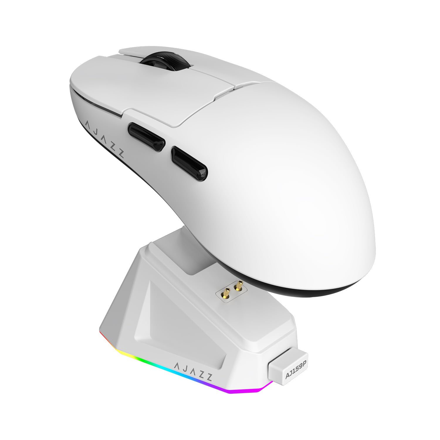 AJAZZ AJ159P Wireless Gaming Mouse, Equipped with PAW3395 Sensor, 26K DPI Support, 56 Gram Ultralight Design, 2.4G/USB-C, 400 mAh Battery, RGB Backlighting, Compatible with PC and Mac Systems, White