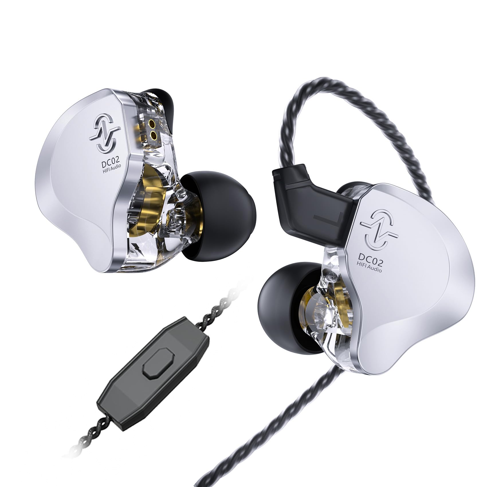 keephifi CCZ Solo DC02 In-Ear-Monitor Kopfhörer mit Kabel und Mikrofon IEM,Dual Magnetic Circuit DD IEM Bass Headset, PU+PET-Verbundmembran,Galvanisierte Glänzende Metall-Ohrhörer für Musiker,Gaming