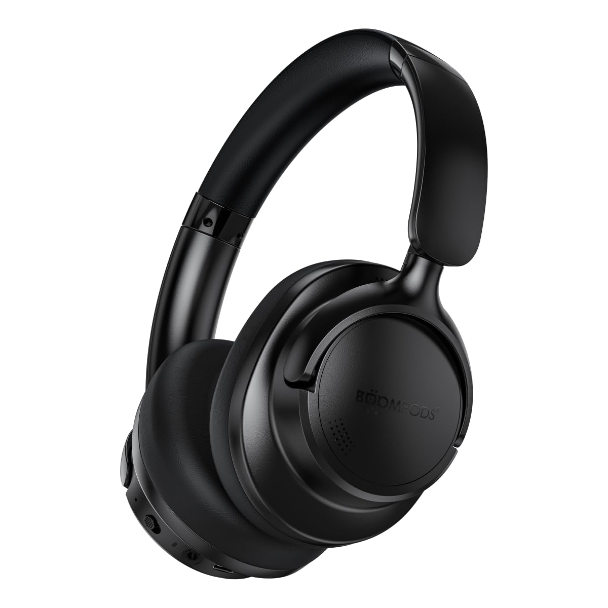 Boompods Headpods ANC+ Geräuschunterdrückende Kopfhörer - Over-Ear Bluetooth Kopfhörer mit Mikrofon, 55+ Std. Spielzeit und Pillowfoam-Polster, Faltbarer Over-Ear Headset und Reisetasche, Schwarz