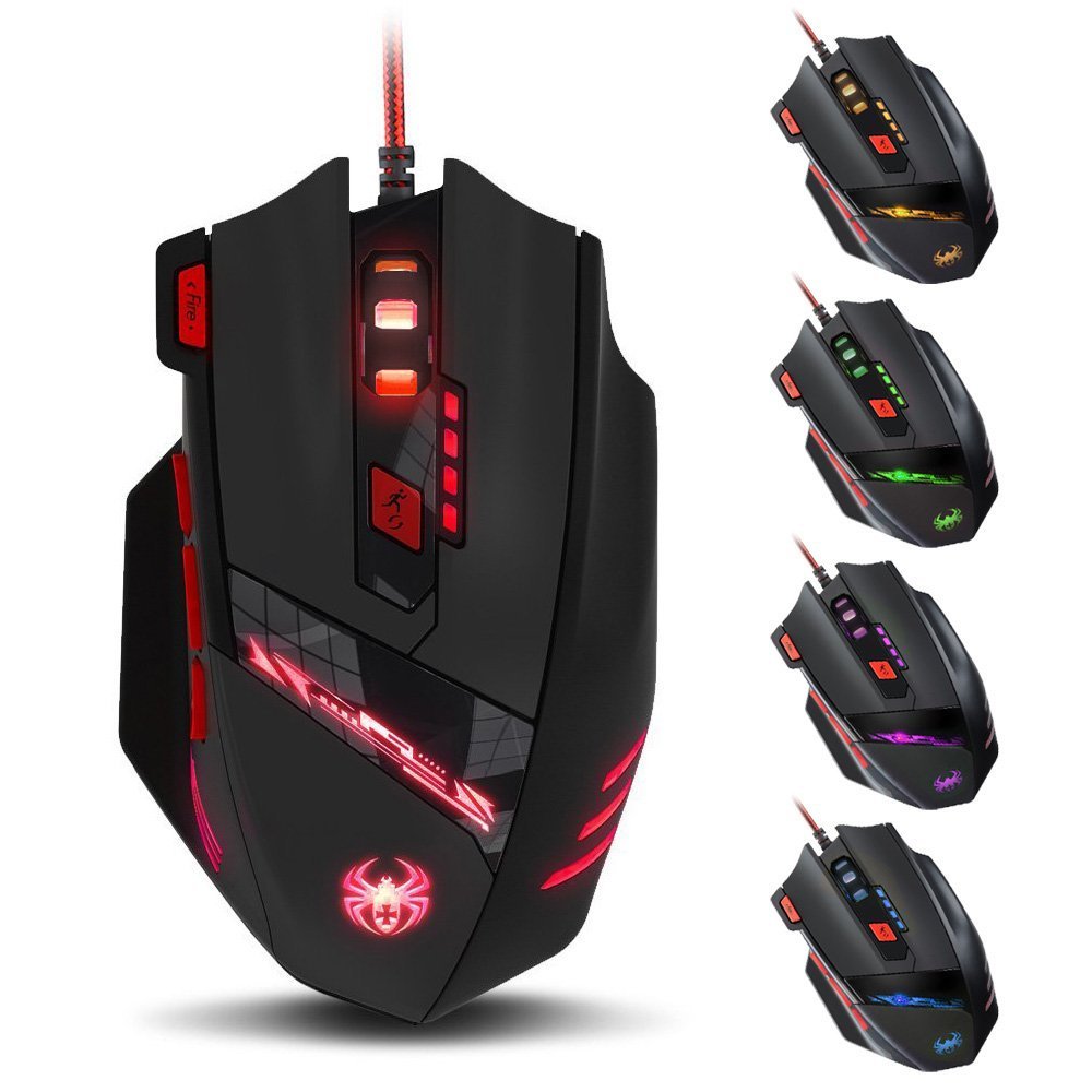 zelotes Kabelgebundene Gaming Maus mit 9200 DPI,8 programmierbarem Tasten,Verstellbarem Gewicht,RGB-Beleuchtung,Ergonomische Design,Maus mit Kabel für PC,Mac,Laptop,Schwarz