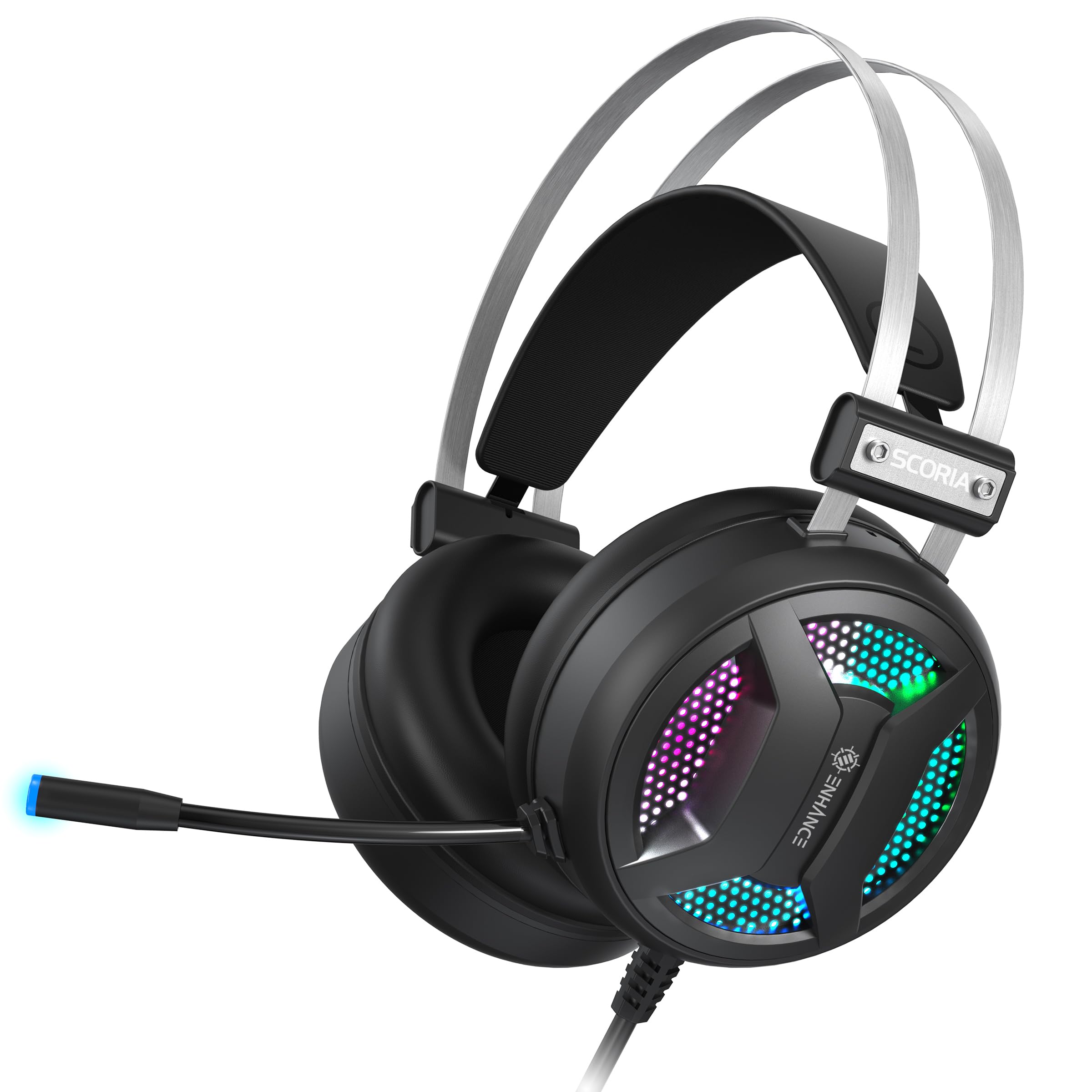 ENHANCE Gaming Scoria 2 Kabelgebundenes Headset – Kopfhörer mit 7.1 Surround-Sound, Memory-Foam-Ohrpolstern, Schnellzugriffssteuerung – Headset Mikrofon, kompatibel mit PlayStation, PC und Laptop
