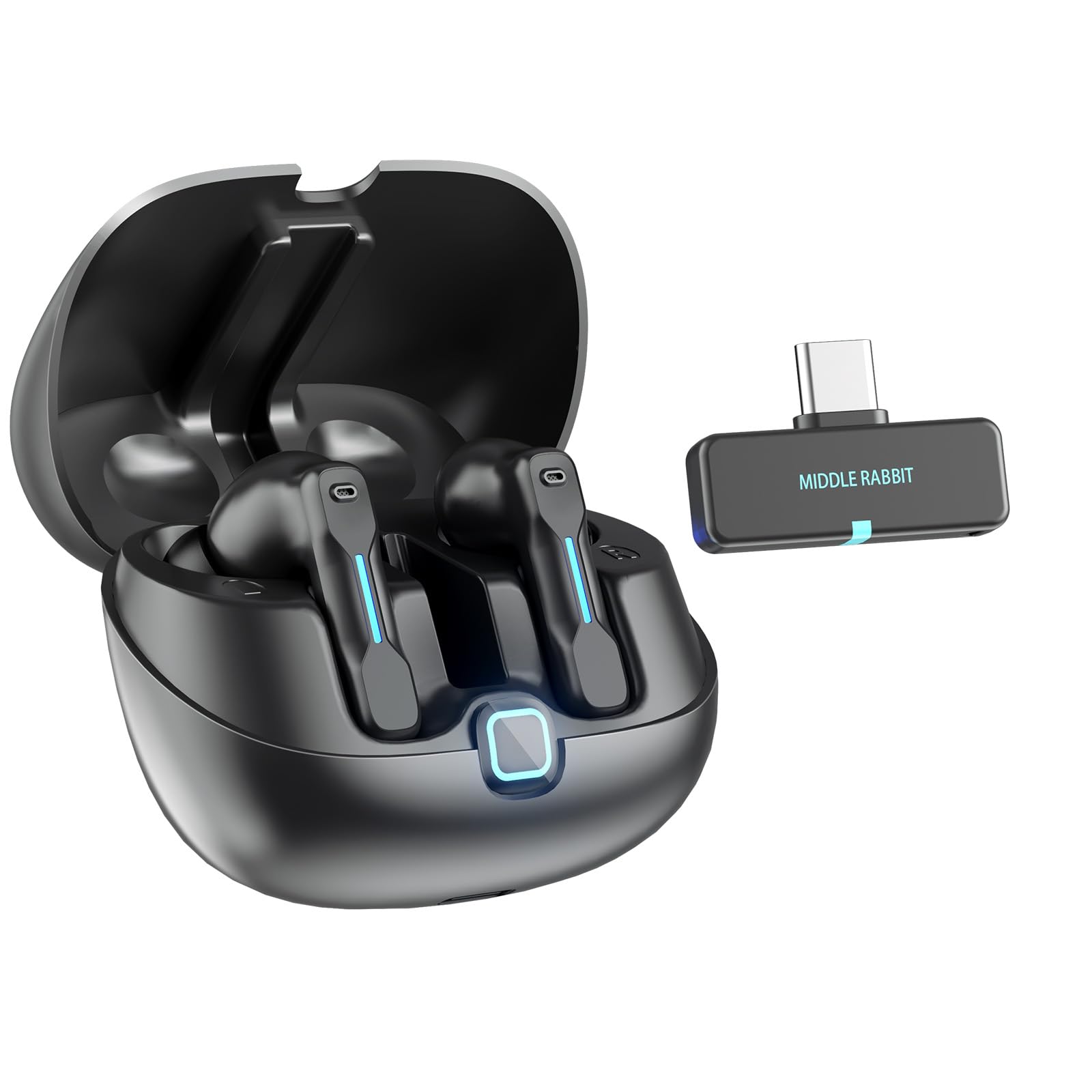 Middle Rabbit SW5 USB-C Kabellose Kopfhörer für Handy, PC, Laptop, Desktop – IPX4 In-Ear Headset mit 2,4GHz Dongle, 20ms Niedrige Latenz, Bluetooth 5.4, Mikrofon für Arbeit, Büro & Konferenzen