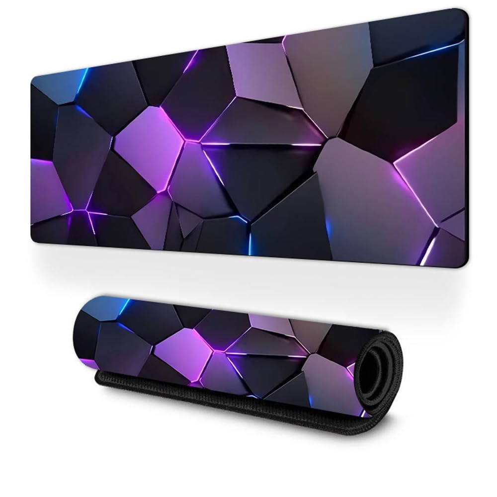 Linienmuster Vielseitig Mousepad, Mauspad L/XL/XXL mit Vernähte Kanten, Gaming Mauspad, rutschfeste Gummibasis Mousepad Gaming, Mauspad Groß für Büro und Zuhause (Lila,900x400mm)