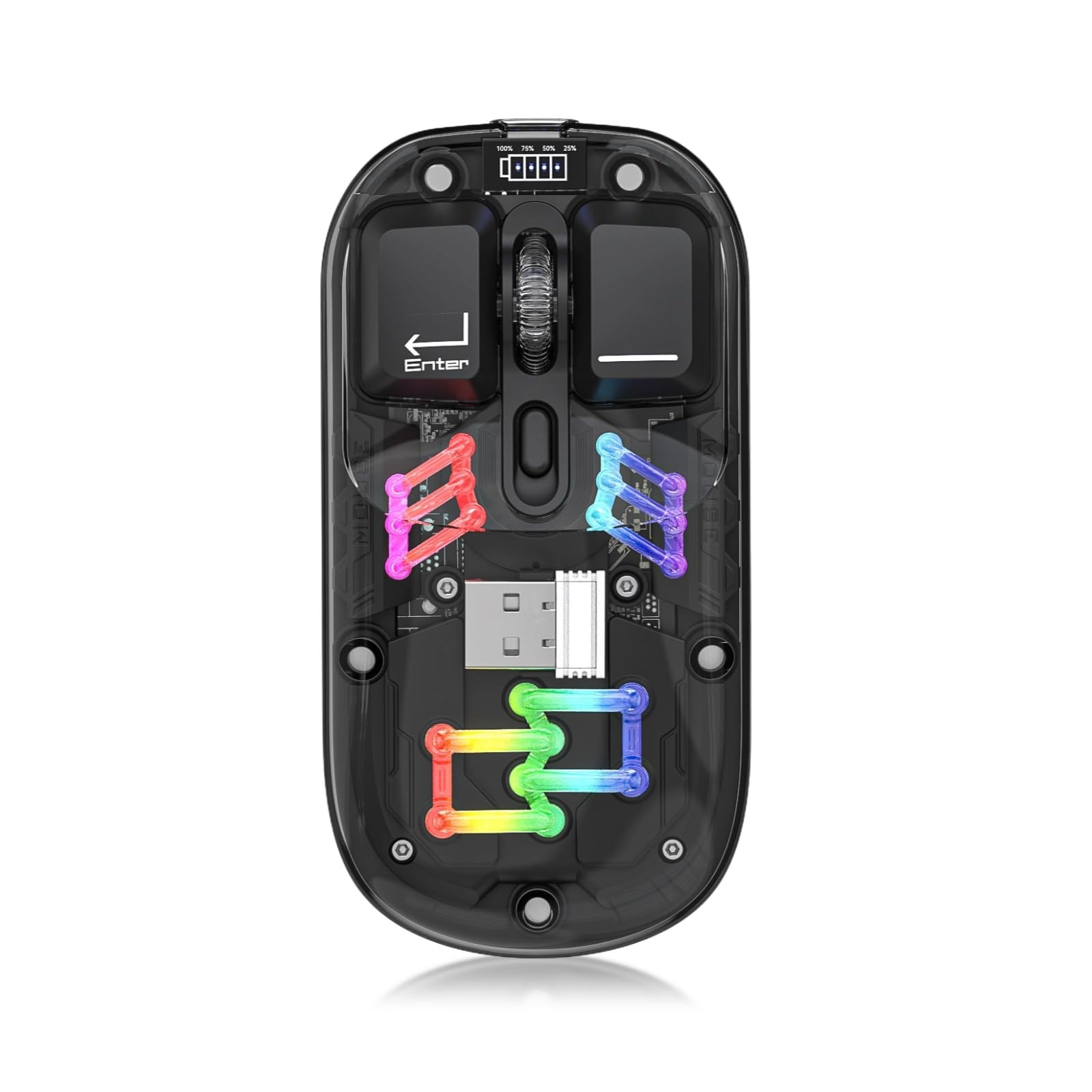 Cuifati Kabellose Gaming-Maus, Einzigartige Computermaus mit Transparentem Gehäuse, BT 5.0/2.4G 2-Modus USB Ergonomische Optische Mäuse, RGB-Beleuchtung, 3 DPI-Stufen, Wiederaufladbare