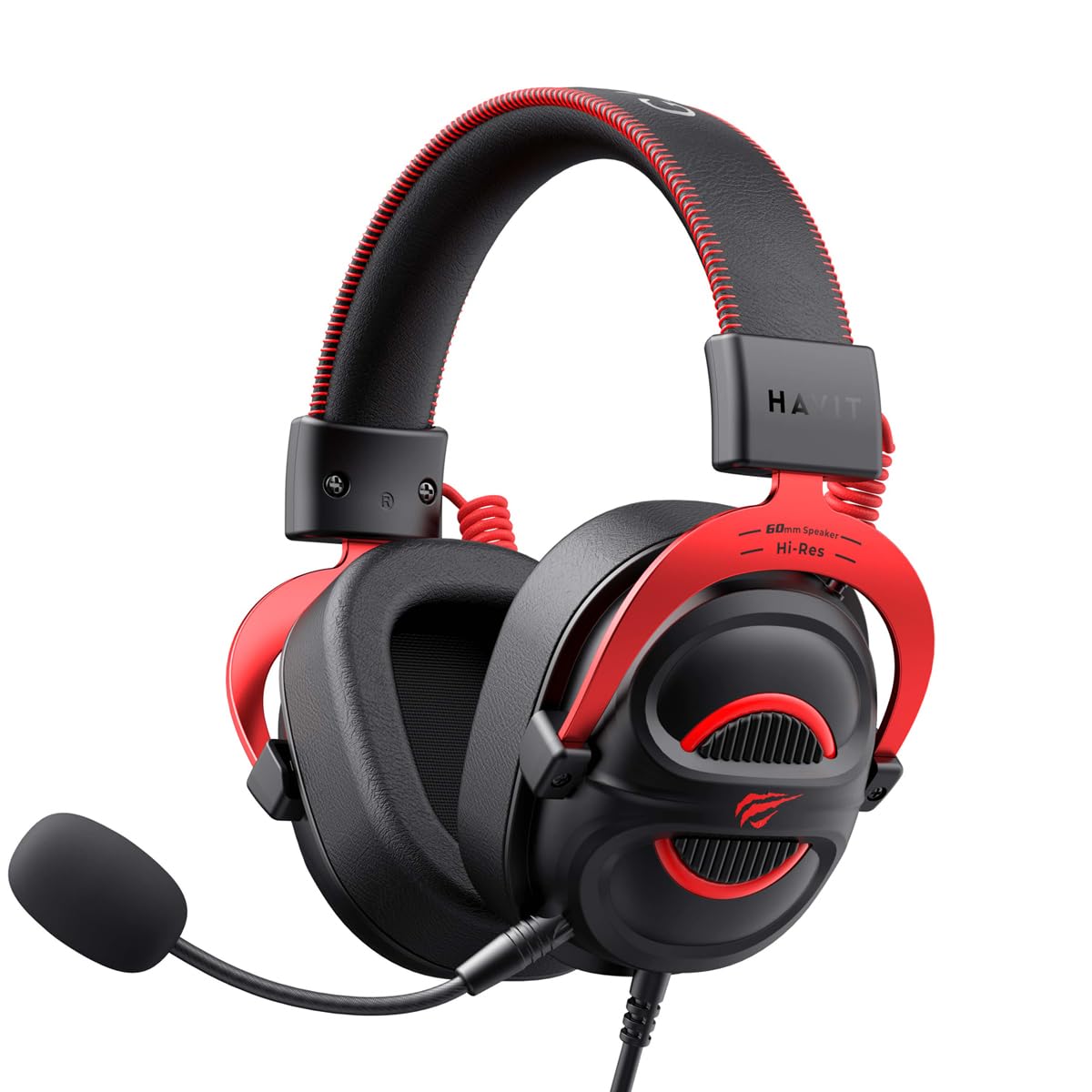 havit H2002E Pro Gaming-Kopfhörer, 60-mm-Lautsprecher, 3,5-mm-Klinkenstecker, abnehmbares Mikrofon, Schwarz/Rot