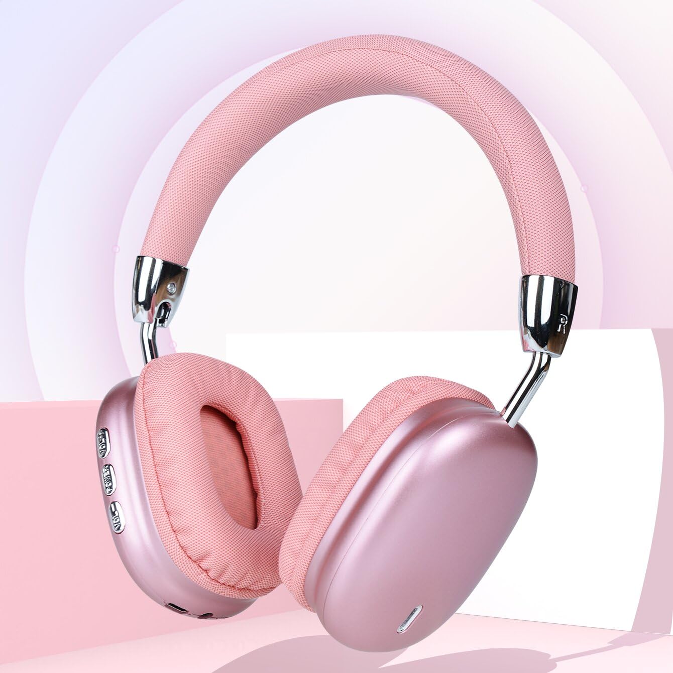 Over-Ear Kopfhörer Bluetooth 5.3, Drahtloser faltbarer Kopfhörer, Noise Cancelling Bluetooth Kopfhörer mit HiFi Stereo, Leichtes Gaming Headset mit Mikrofon, Einstellbarer On Ear Kopfhörer (Rosa)
