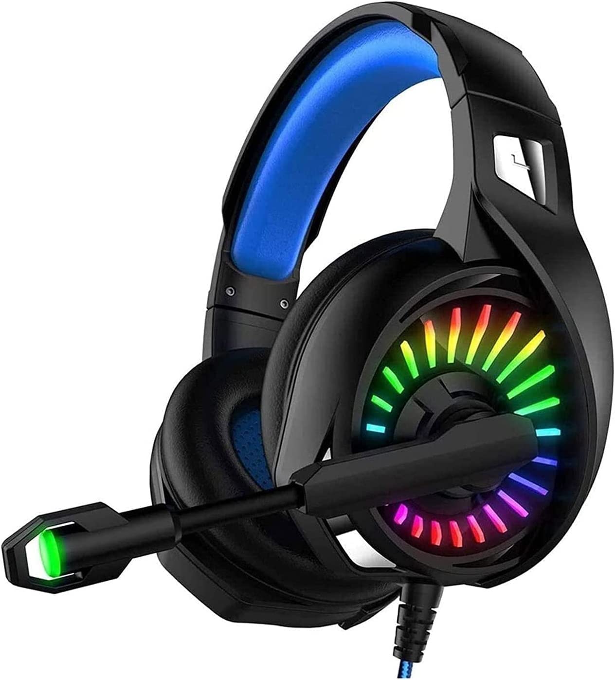 Gaming-Headset mit Stereo-Surround-Sound, PS4-Gaming-Headset mit Mikrofon und LED-Licht, Geräuschunterdrückung, Over-Ear-Kopfhörer, kompatibel mit PC, PS4-Controller, quadratischer Gürtel ist