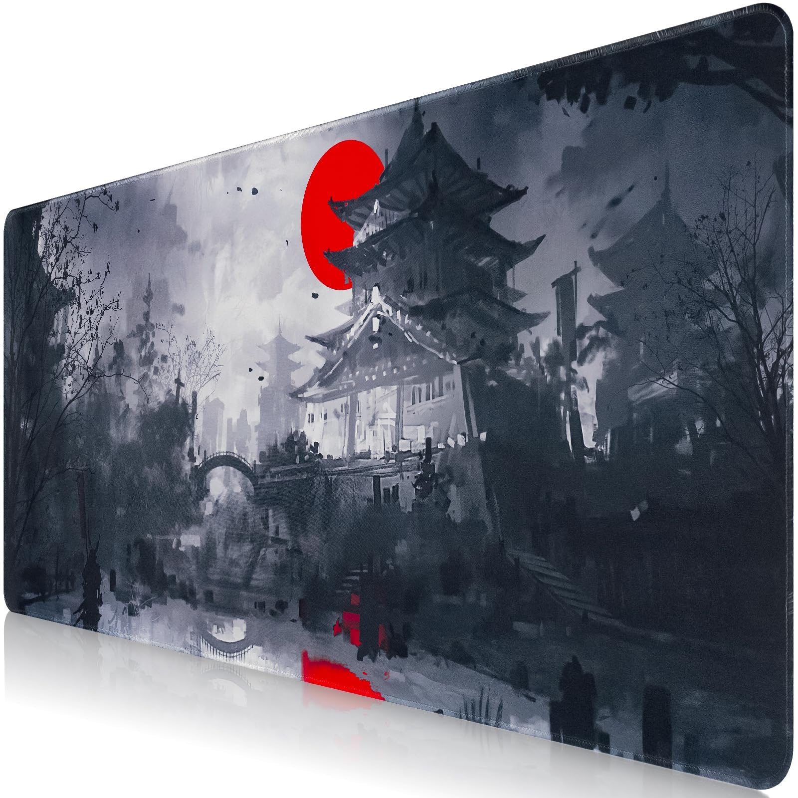 Mousepad,XXL Japanische Kunst Mauspad,Überdimensionales rutschfeste Gummimatten Gaming-Mauspad,Waschbares Mauspad für PC,Maus und Tastatur (900x400mm,Grau)