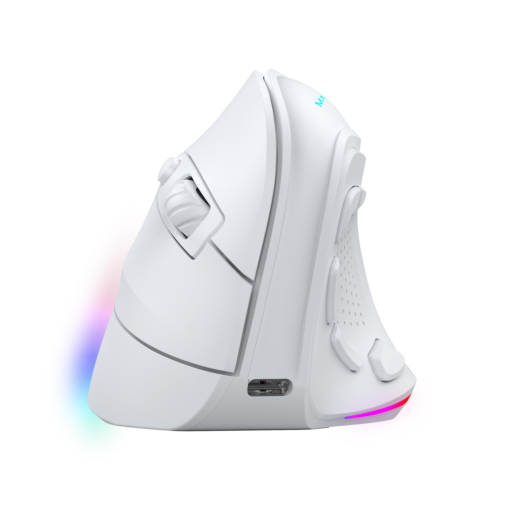 Mars Gaming MM-SK, Kabellose Vertikale Gaming-Maus, Ergonomisches, RGB Chroma-Beleuchtung, Pixart 8400DPI Optischer Sensor, Huano Mechanische Switches, 9 Programmierbare Tasten, Maus Tri-Mode, Weiß