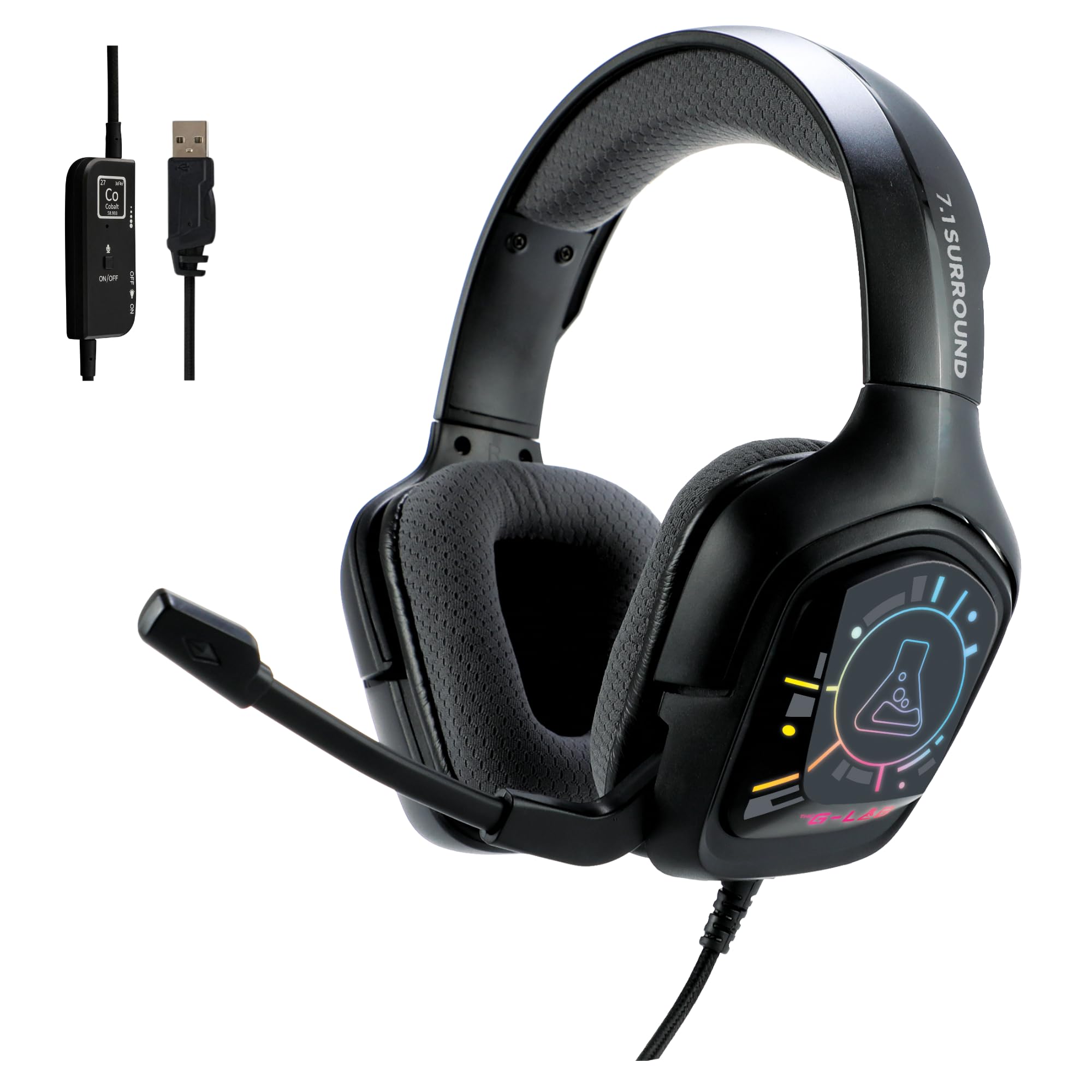 THE G-LAB - Korp Cobalt 7.1 EX - Gaming Headset mit 7.1 Surround Sound - Gaming Headset USB mit RGB-Beleuchtung, Flexiblem Mikrofon, Leicht und Komfortabel - PS5, PS4, PC, Xbox - Neu