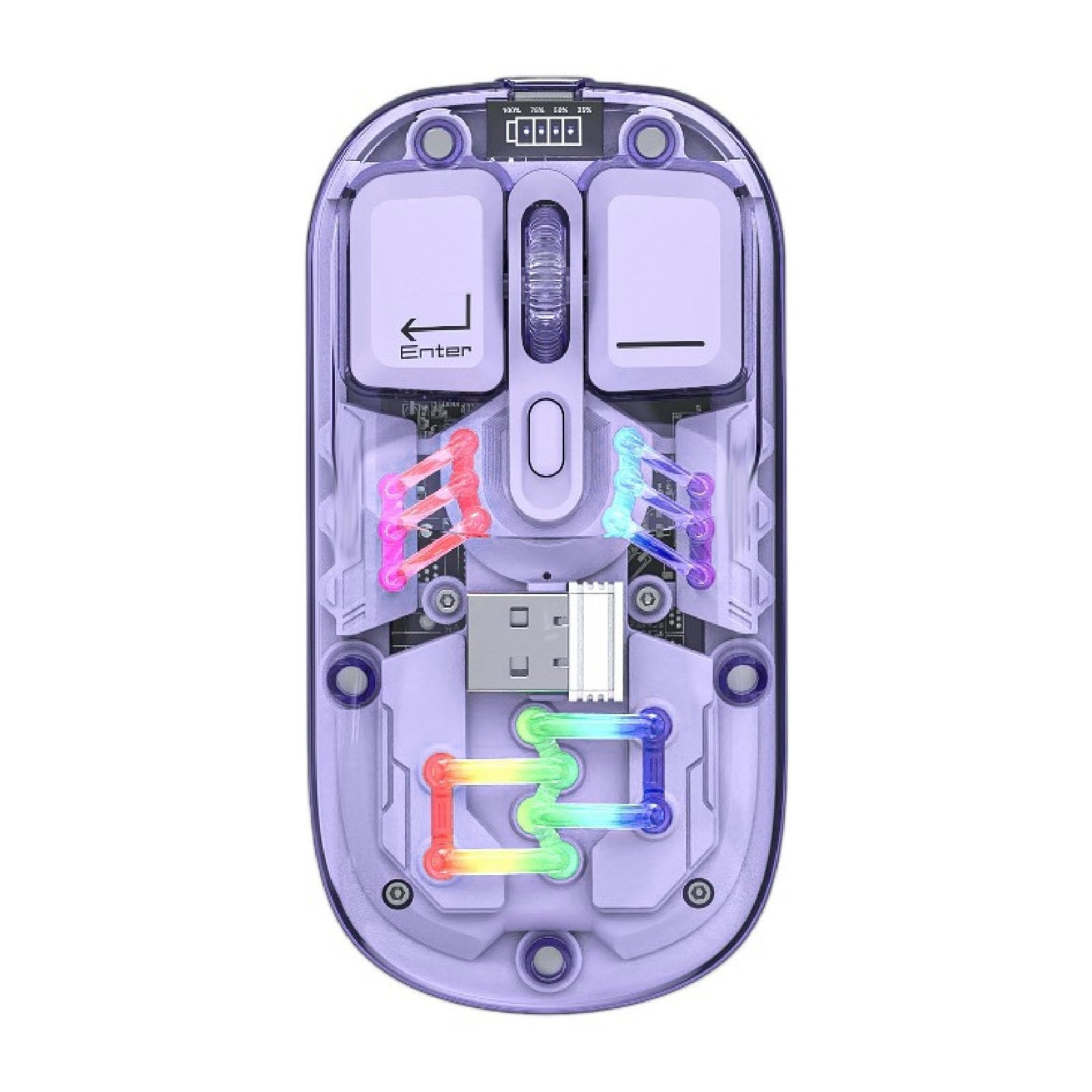 Kabellose Gaming-Mäuse mit Transparenter Hülle, BT 5.0/2.4G 2-Modus-RGB-Computermäuse mit Mehreren Effekten, Wiederaufladbare Slient-Maus für Laptop-Tablet (Purple)