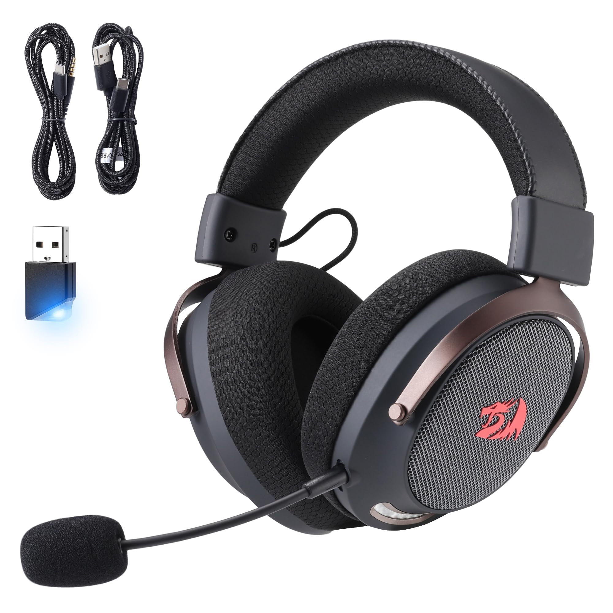 Redragon H858 Kabelloses Gaming-Headset, 7.1 Surround Sound, 53-mm-Treiber, Ohrpolster aus Memory-Schaumstoff, abnehmbares Mikrofon, Over-Ear-Kopfhörer für Handy, PC/PS5/XBOX/NS, Schwarz
