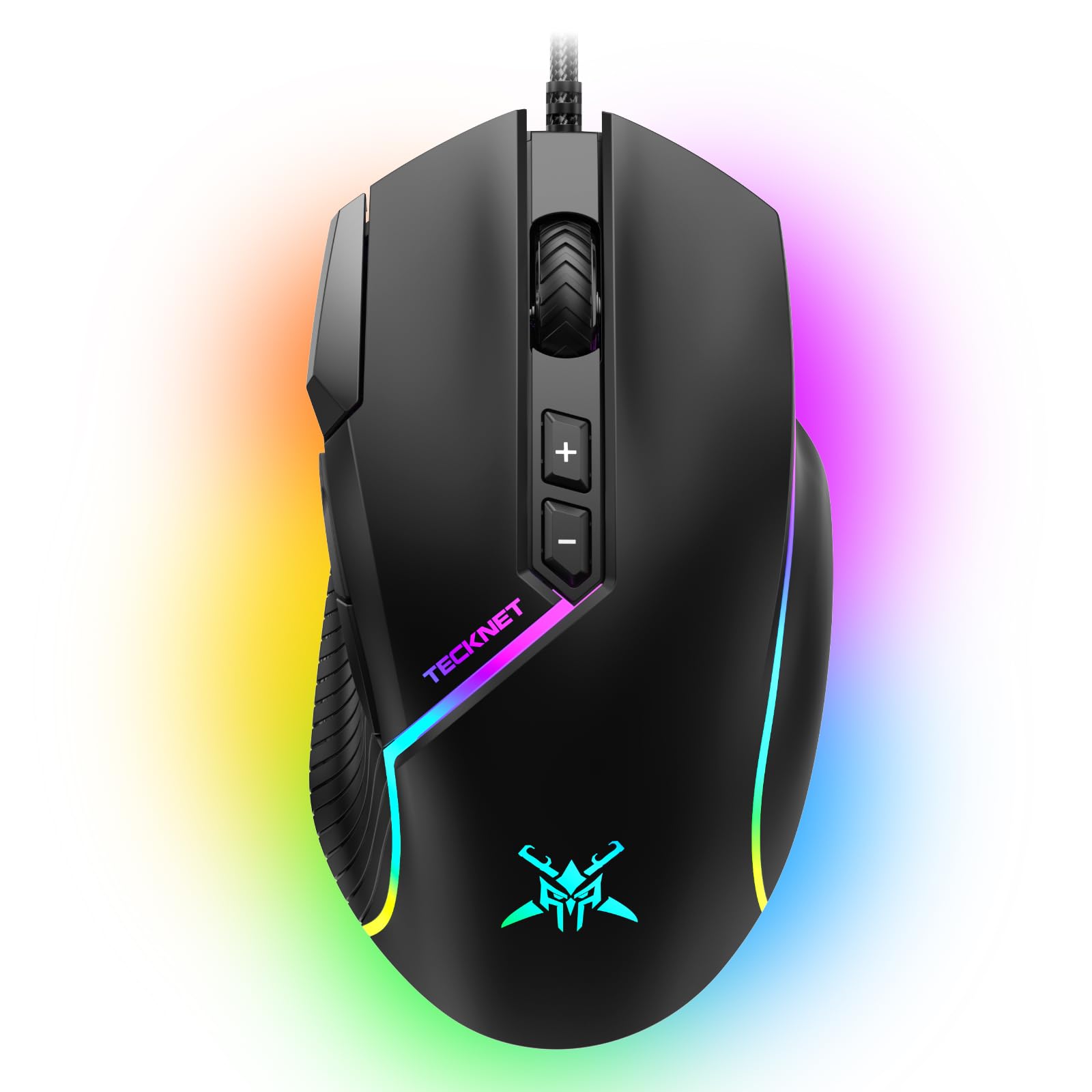 TECKNET Kabelgebundene Gaming Maus, 12800 DPI Einstellbar Mouse mit Optischem Sensor, 13 RGB-Lichter, 8 Programmierbare Tasten, Mäuse Mit Feuertaste, Gaming Mouse Für PC/Laptop, Nur Für Rechtshänder