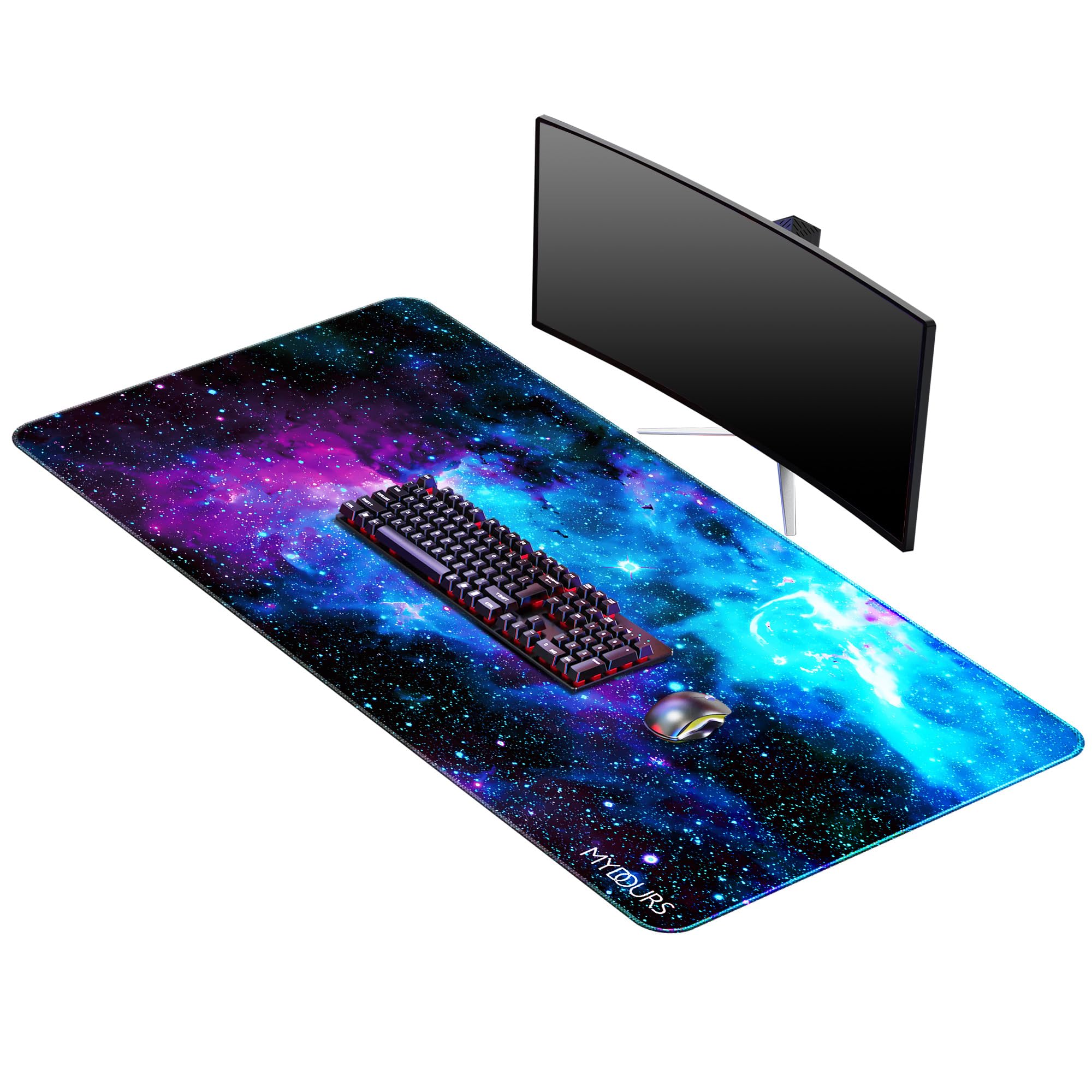 Mydours 1100 x 500 mm Gaming Mauspad XXL, Mauspad mit Rutschfester Gummiboden und Glatter Webstoff, Verbessert Präzision und Geschwindigkeit, Mousepad für Maus und Tastatur (Universum)