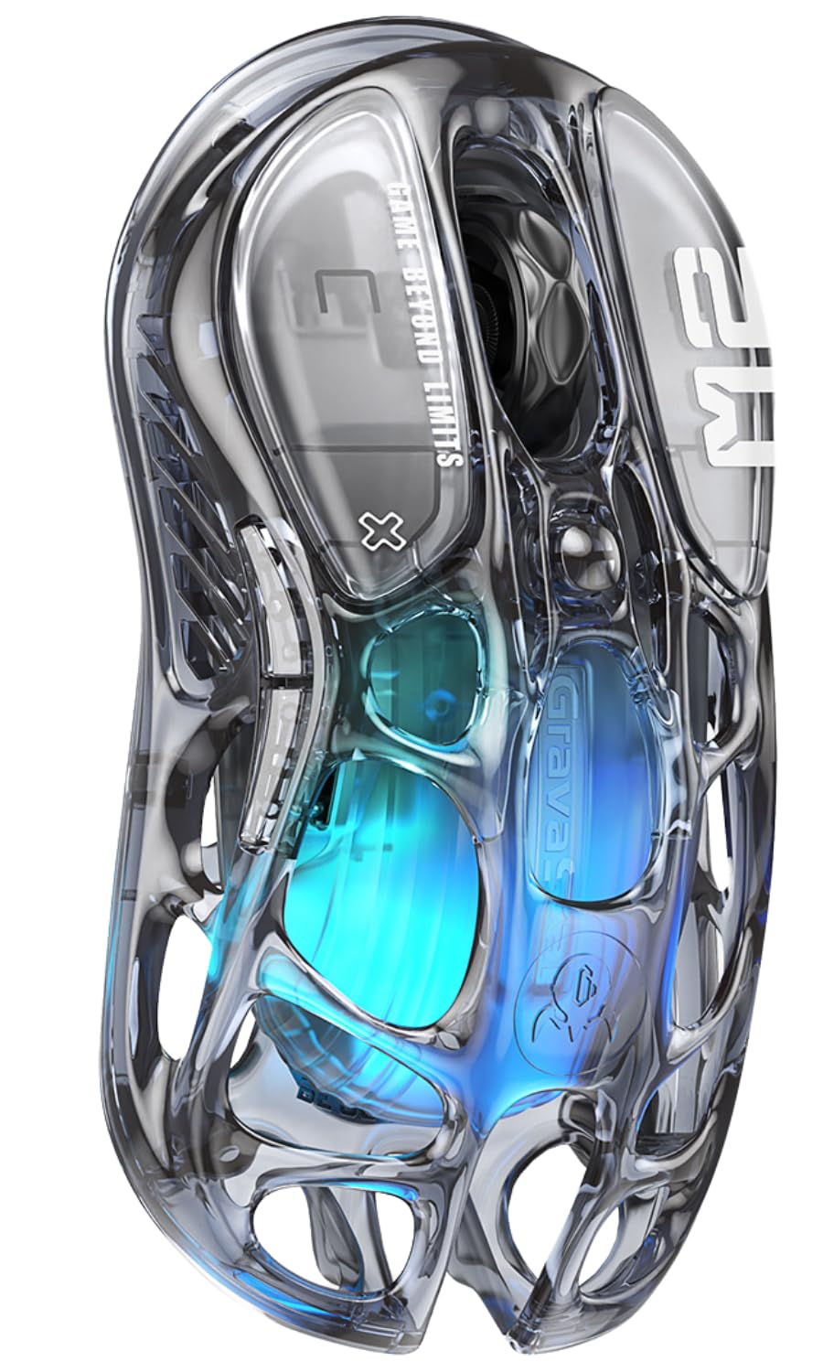 GravaStar Mercury M2 Transparent – Kabellose Gaming-Maus, 26.000 DPI, 79g Ultraleicht, PAW3395, 5 RGB-Modi, 5 Tasten, Tri-Mode (2,4GHz/Bluetooth/Kabel), für PC & Mac – Transparent Schwarz