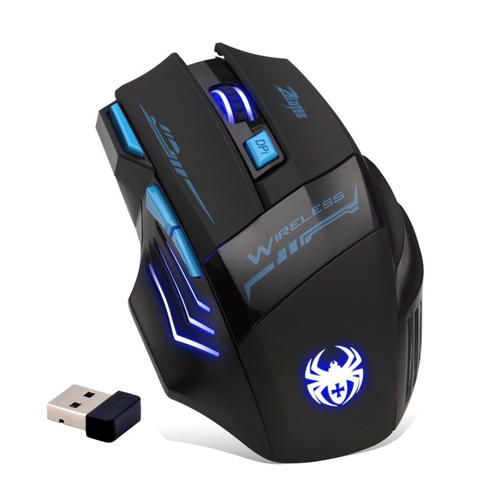 zelotes Kabellose Maus,2400DPI (4 Einstellbare DPI),7 Tasten mit USB-Empfänger,LED Beleuchtung,Gaming Maus Kabellos,Ergonomische Funkmaus für Laptop,PC,Mac,Schwarz