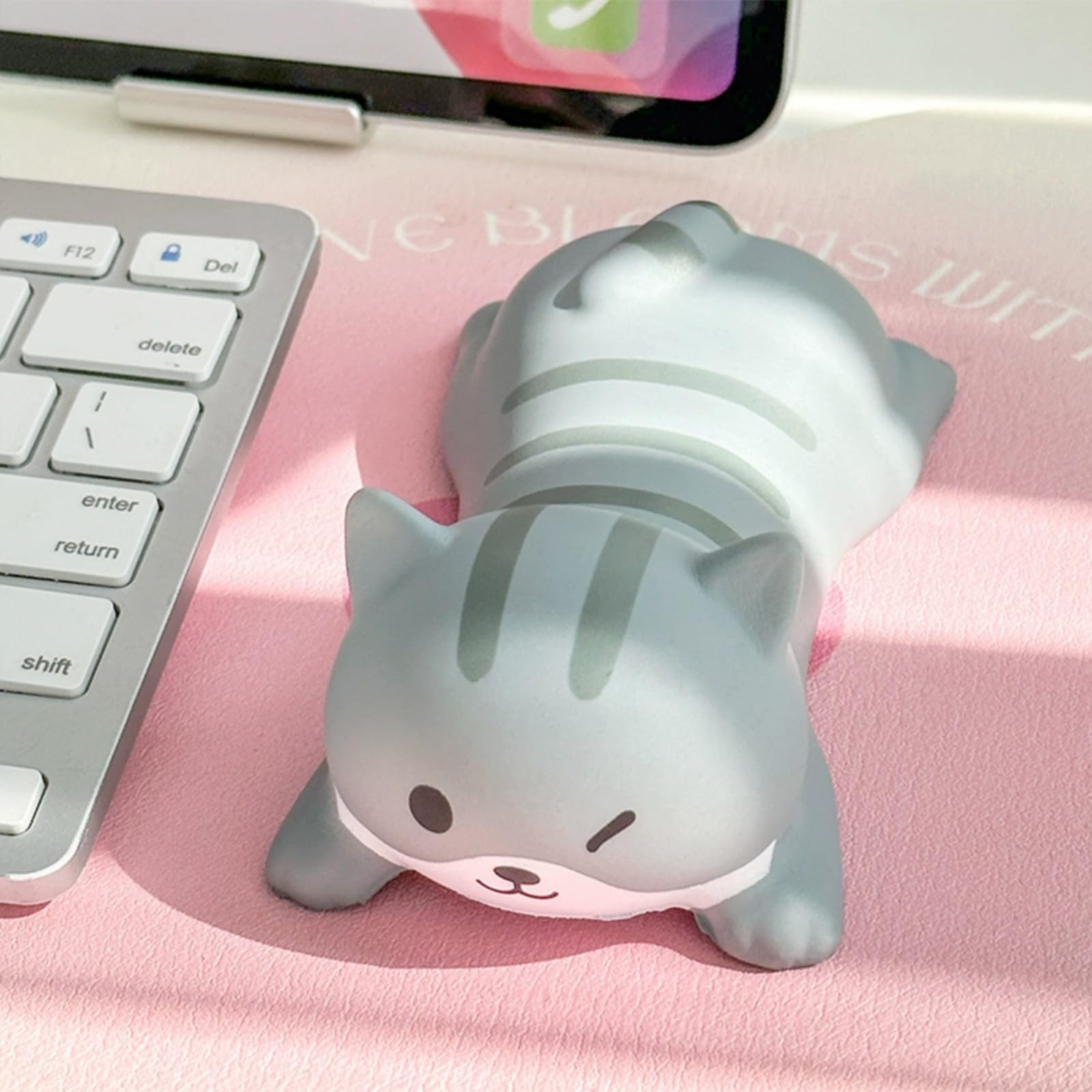 Handgelenkauflage für Maus, niedliche Katzenform, rutschfestes Kissen für Handgelenk, ergonomische Handgelenkstütze, weiches kleines Pad für Büro, Dekompression, Nachprallwerkzeug (grau)