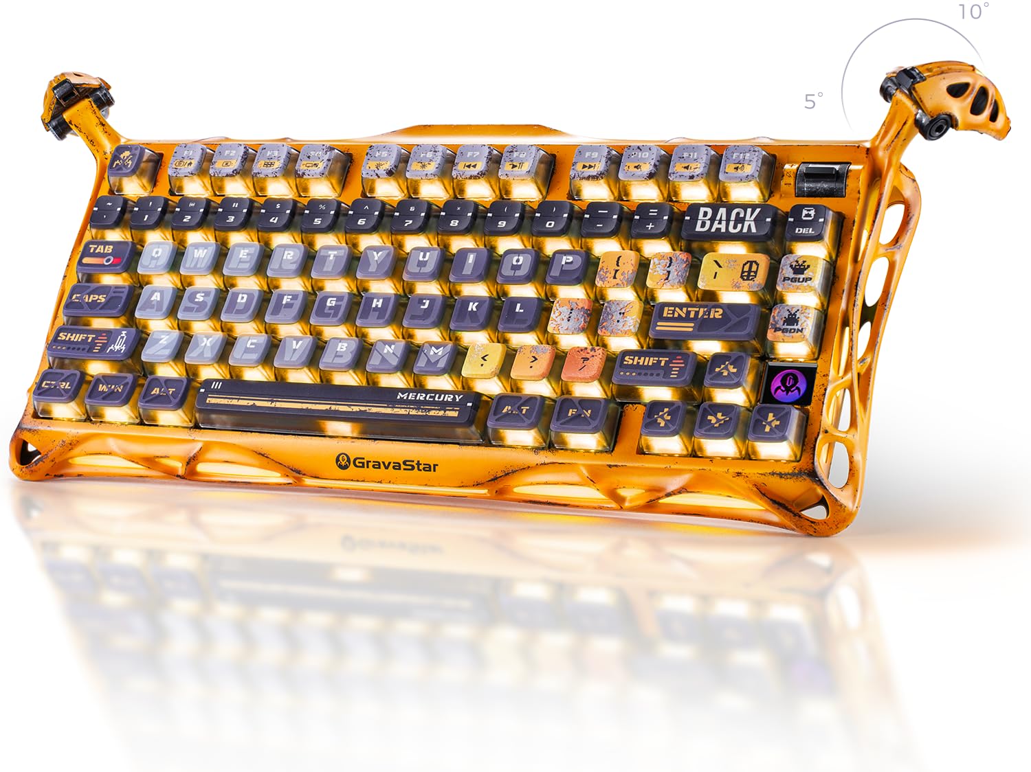 GravaStar Mercury K1 Pro Kabellose Mechanische Gaming Tastatur, 75% Layout aus Aluminium, Hot-Swap RGB Custom Keyboard mit Linearen Switches, Handgefertigte Battle-Worn Yellow Edition