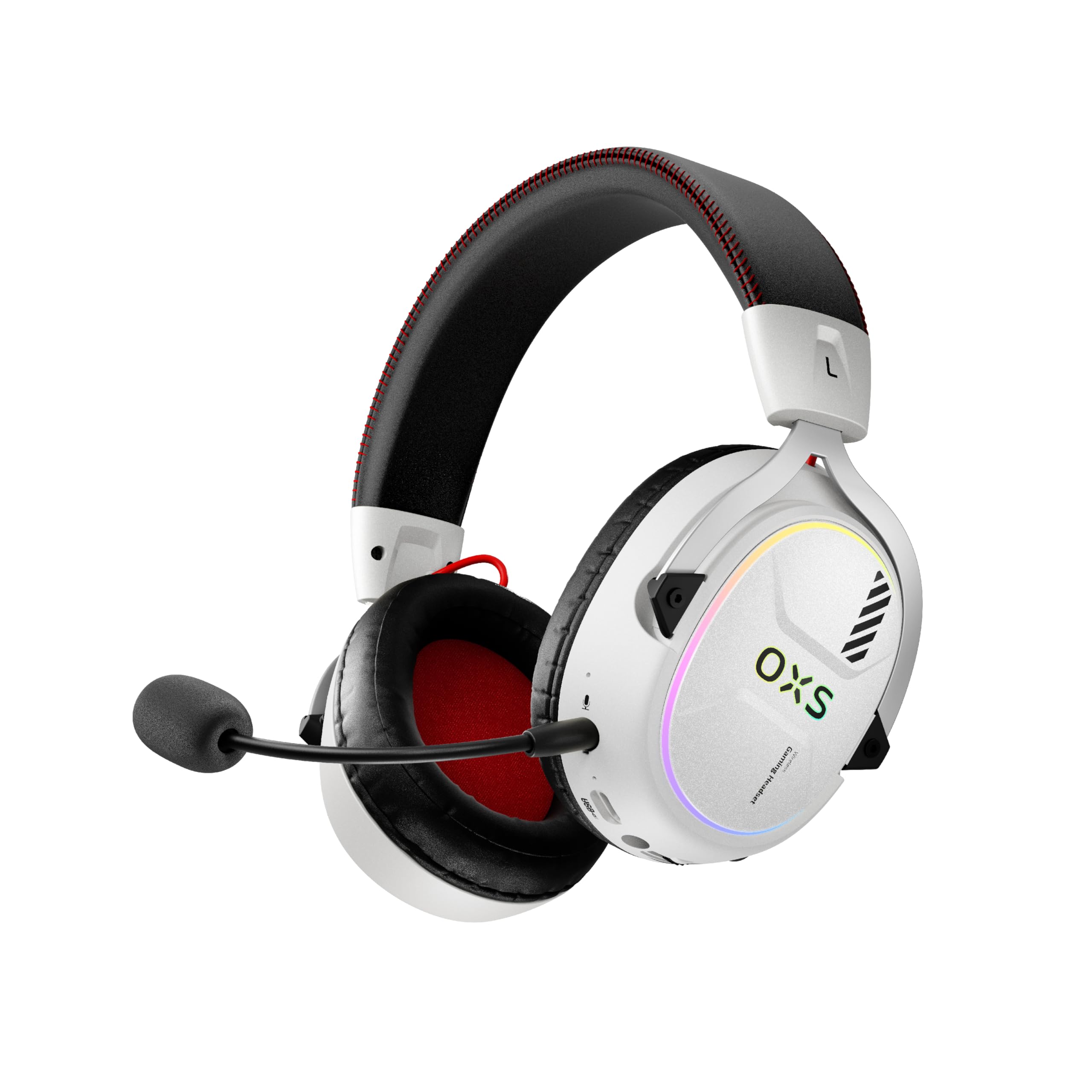 OXS Storm G2 Kabelloses Gaming-Headset, 7,1 Virtueller Surround Sound, 3 EQ Modi, 2,4 GHz Niedrige Latenz, 50 mm Treiber, RGB Beleuchtung, Bluetooth 5.3, Kompatibel mit PC, Konsole, Handy, Weiß