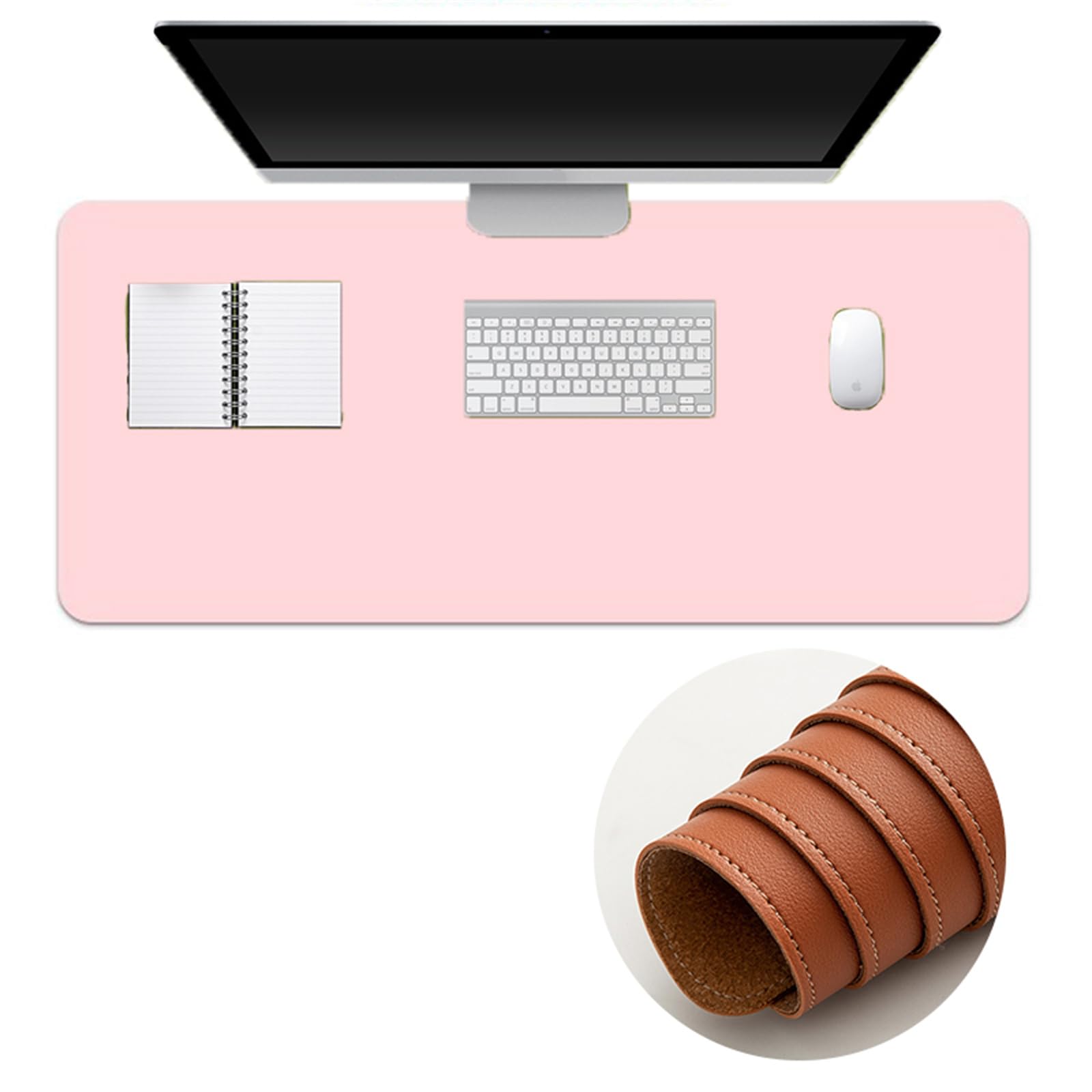 Surwin PU-Leder Gaming Mauspad Groß Multifunktionales Office Mousepad, Mauspad, Laptop Schreibunterlage, Mauspads für kabellose Maus, Computerbüro (30x60cm,Rosa)