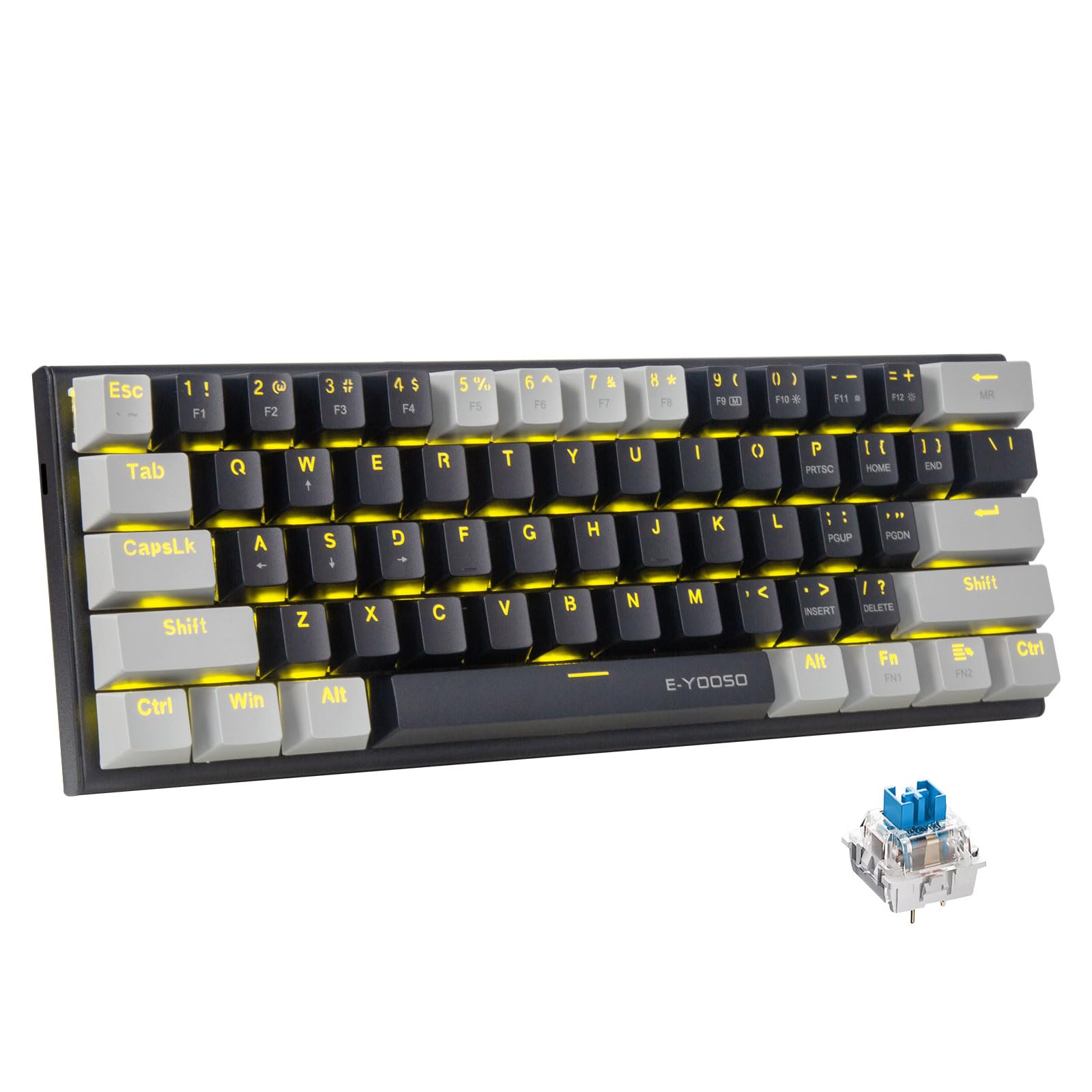 E-Yooso Z11 61Tasten Blaue Schalter, mechanische Gaming-Tastatur,US- Layout,60% mechanische Tastatur, kabelgebunden mit LED-Beleuchtung, ultrakompakte 60-Prozent-Computertastatur (Schwarzgrau)