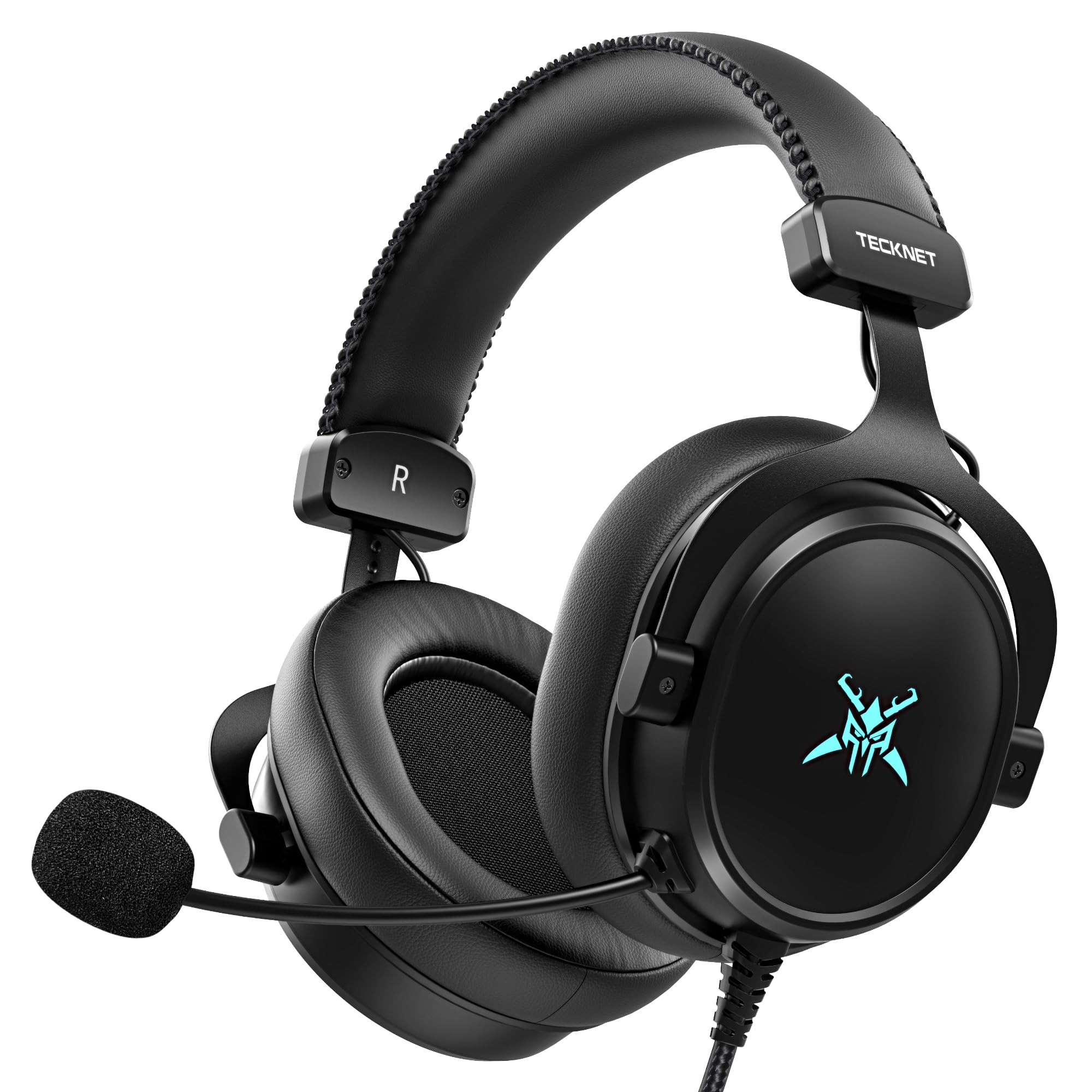 TECKNET Xbox Headset, Gaming Headset mit Mikrofon für Xbox Series X|S, Xbox One, PS5, PS4, PC, Switch, Gaming Kopfhörer mit Kabel und 3,5mm Klinke, Stereo Sound, Noise Cancelling, LED, Over-Ear Design