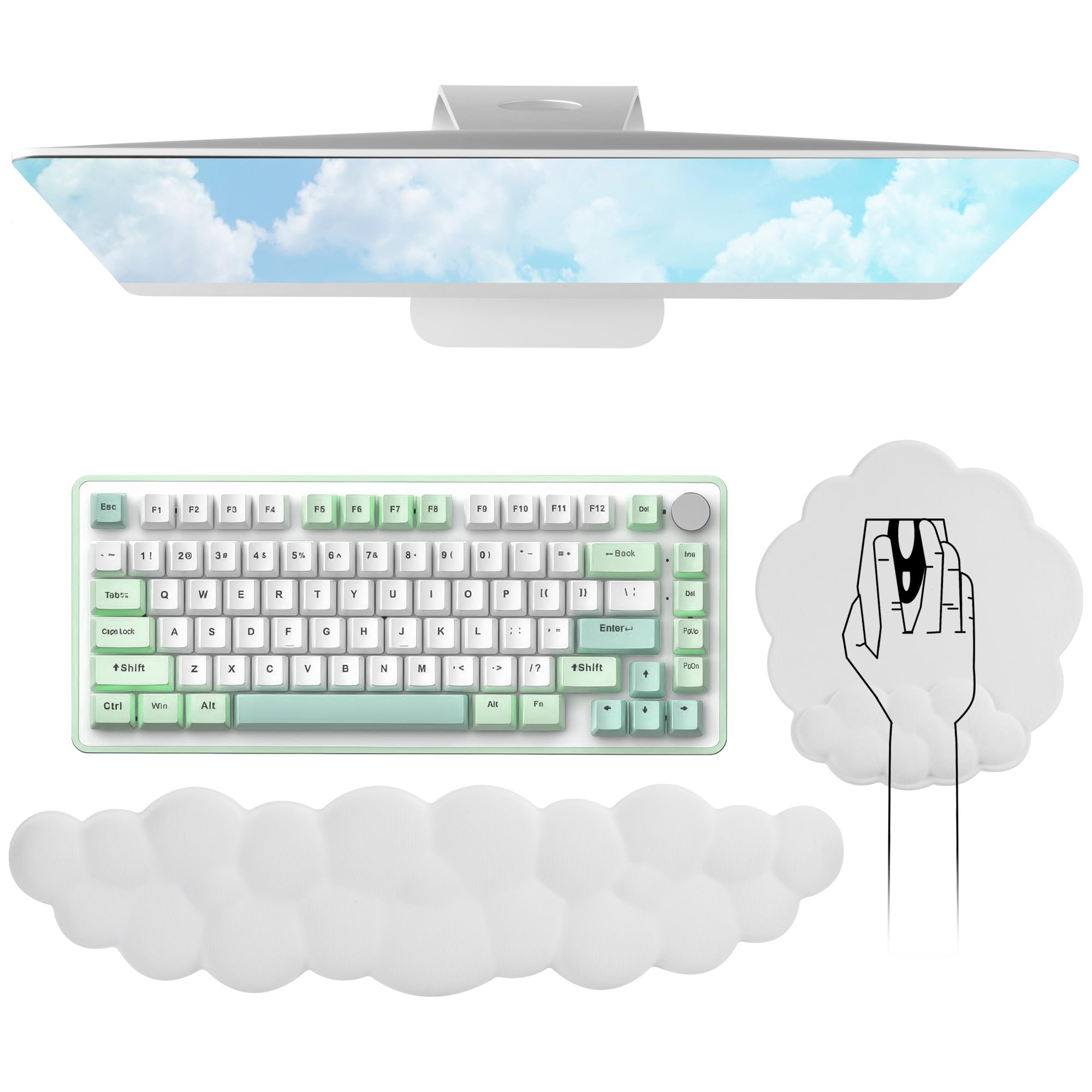 Handgelenkauflage für Tastatur & Maus, Ergonomische Memory-Schaum Handballenauflage mit Rutschfester Basis, Mousepad mit Handauflage, Atmungsaktiv Cloud Wrist Rest für Büro, Homeoffice, Gaming