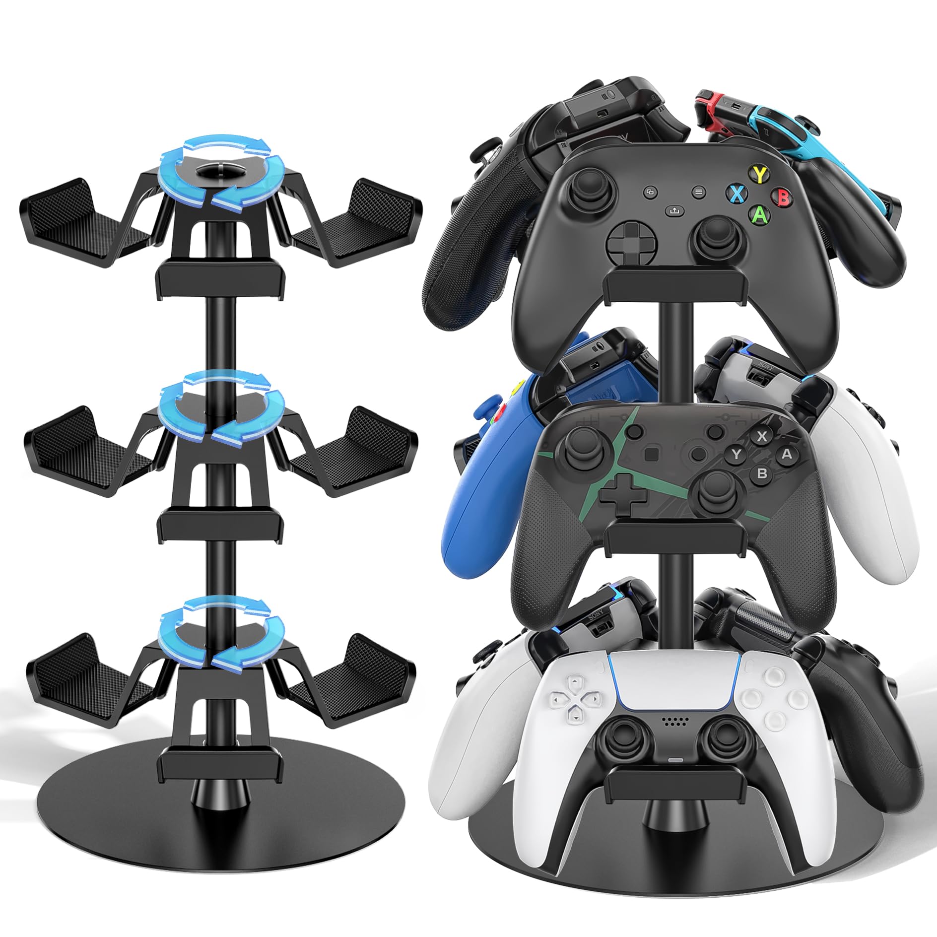 Controller Halter für Tisch, drehbarer Spiel Kopfhörer Halterung, kompatibel mit PS5/PS4/Xbox/Switch/PS Portal, universeller Spieler Zubehör Headset Stand für 9 Controller Storage (Schwarz,3 Stück)