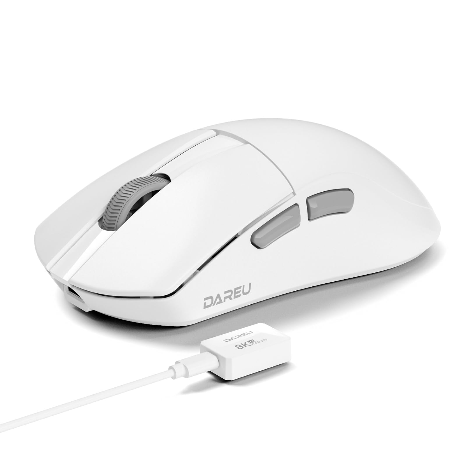 DAREU A950 Wing Wireless Gaming Mouse, Ultraleicht 35 g, Dual Polling Rate 8000 Hz, 30 000 DPI Optischer Sensor, Ergonomisch Symmetrisch, 5 Programmable Buttons，70 Stunden Batterie (Weiß)