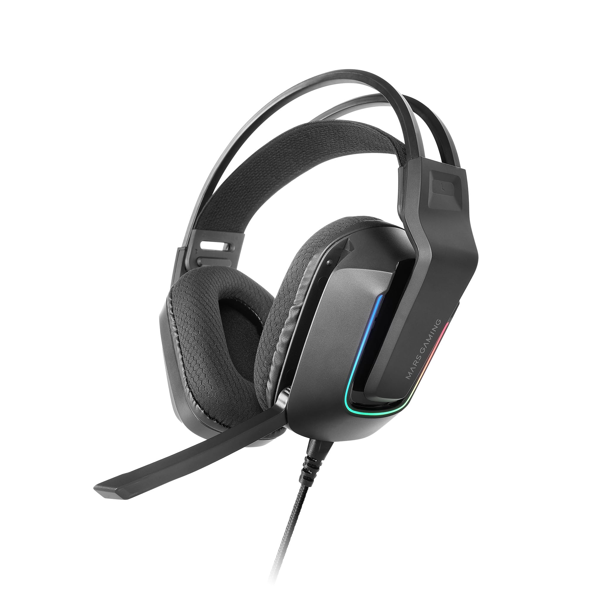 Mars Gaming MH-Strike, Gaming-Headset FRGB Rainbow, Ergonomie Design, 50mm Neodym-Treiber, Klappbares Mikrofon, Integrierte Steuerung, Air-Ohrpolster, Verstellbarer Kopfbügel, Multiplattform, Schwarz