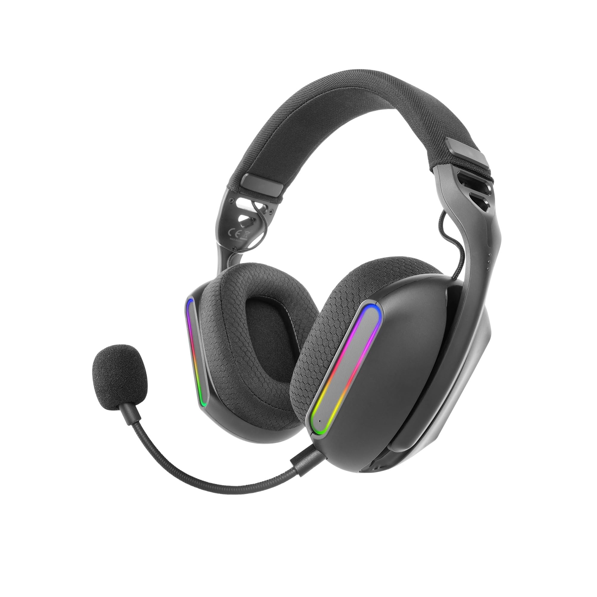 Mars Gaming MHW-PRO, Kabelloses Gaming-Headset ARGB Flow, 3D Surround Sound 7.1, Bluetooth 5.3 + 2.4GHz + 3,5-mm-Klinke, Ultraleichtes Ergonomisches Design, Duales Mikrofon, Multiplattform, Schwarz