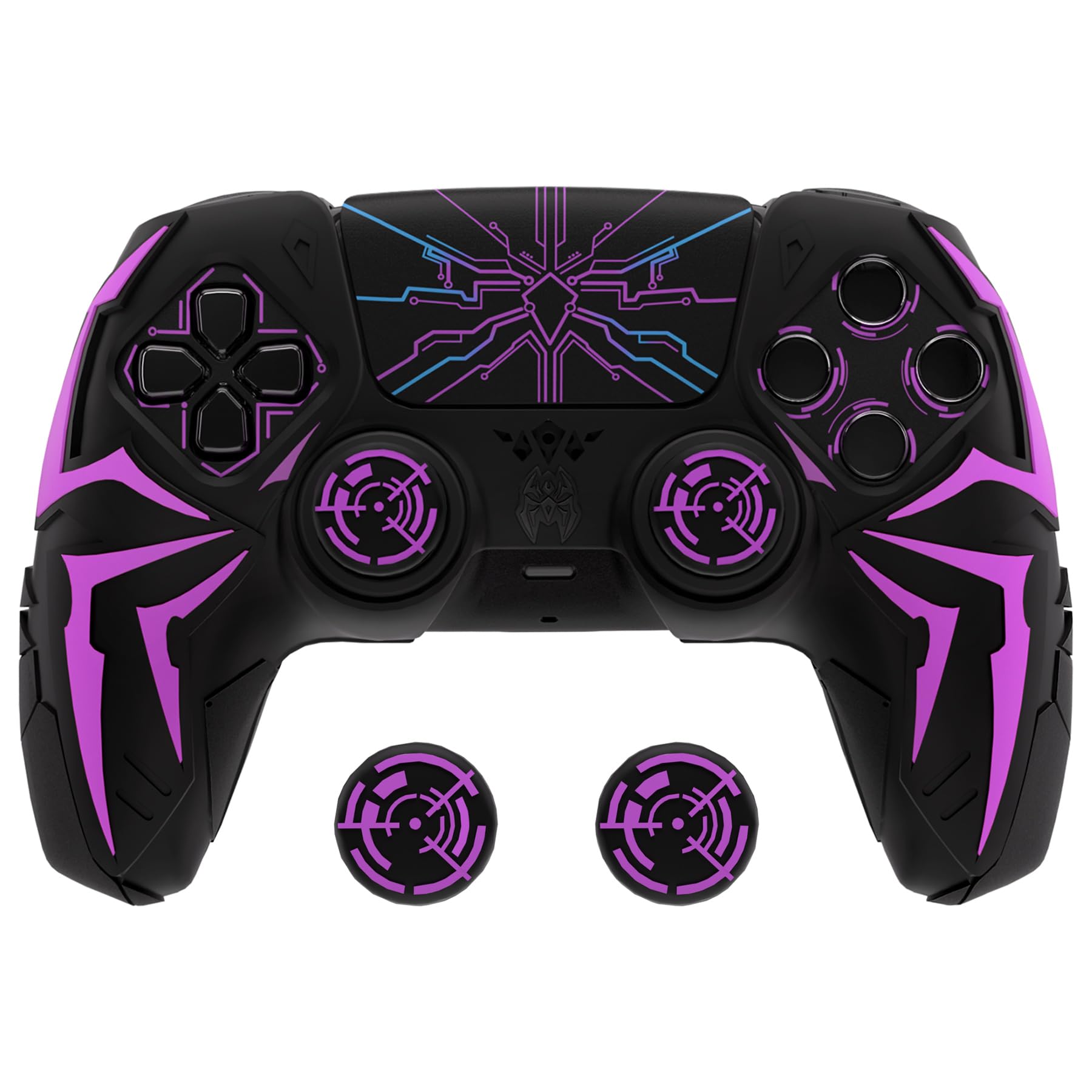 PlayVital Silikonhülle für ps5 Controller Skin mit 2 Daumengriffen & 6 Stickern, rutschfest & stoßfest, Cyber Spider Design, Schutzhülle Case kompatibel mit Ladestation-Schwarz & Lila