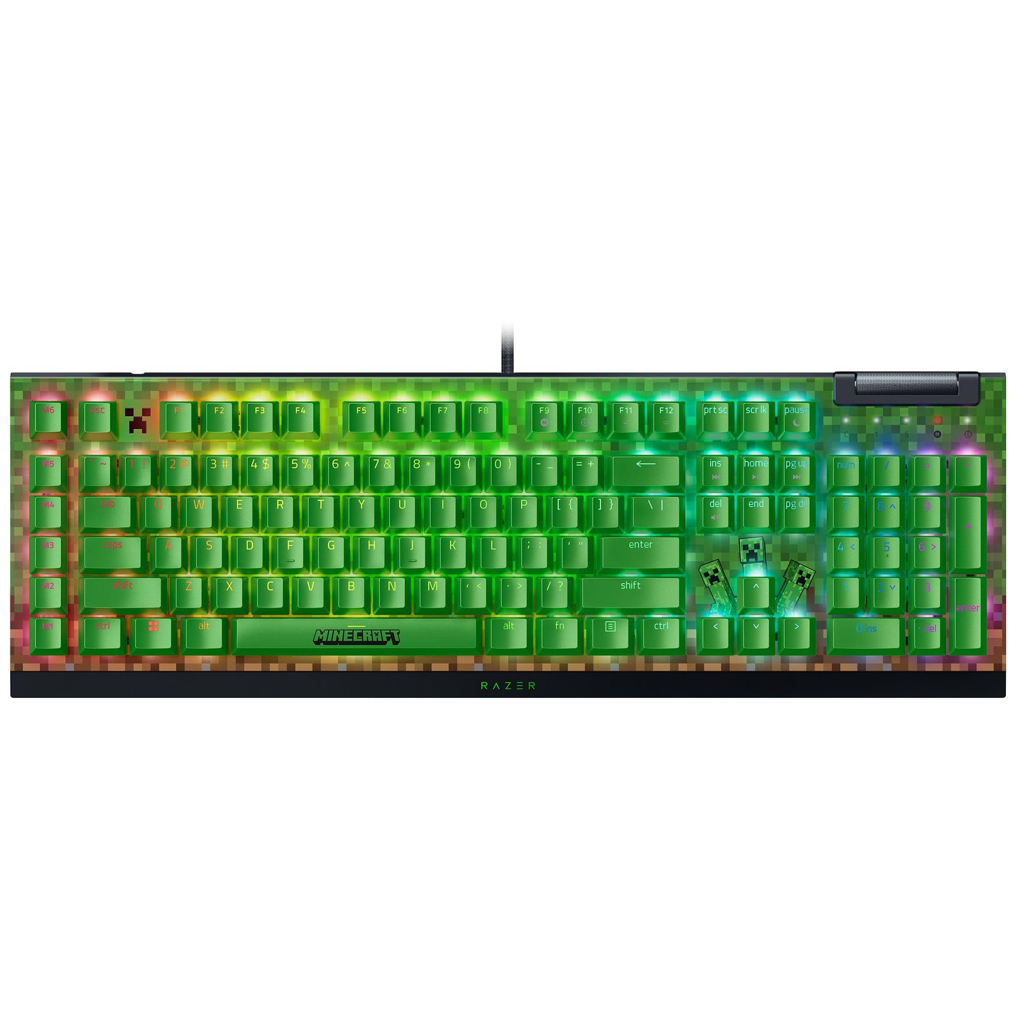 Razer BlackWidow V4 X Mechanische Gaming-Tastatur: grüne Schalter taktil & klickend – 6 Makro-Tasten – Chroma RGB – Doubleshot ABS-Tastenkappen – Schalldämpfung & Stabilisatoren – Minecraft Edition