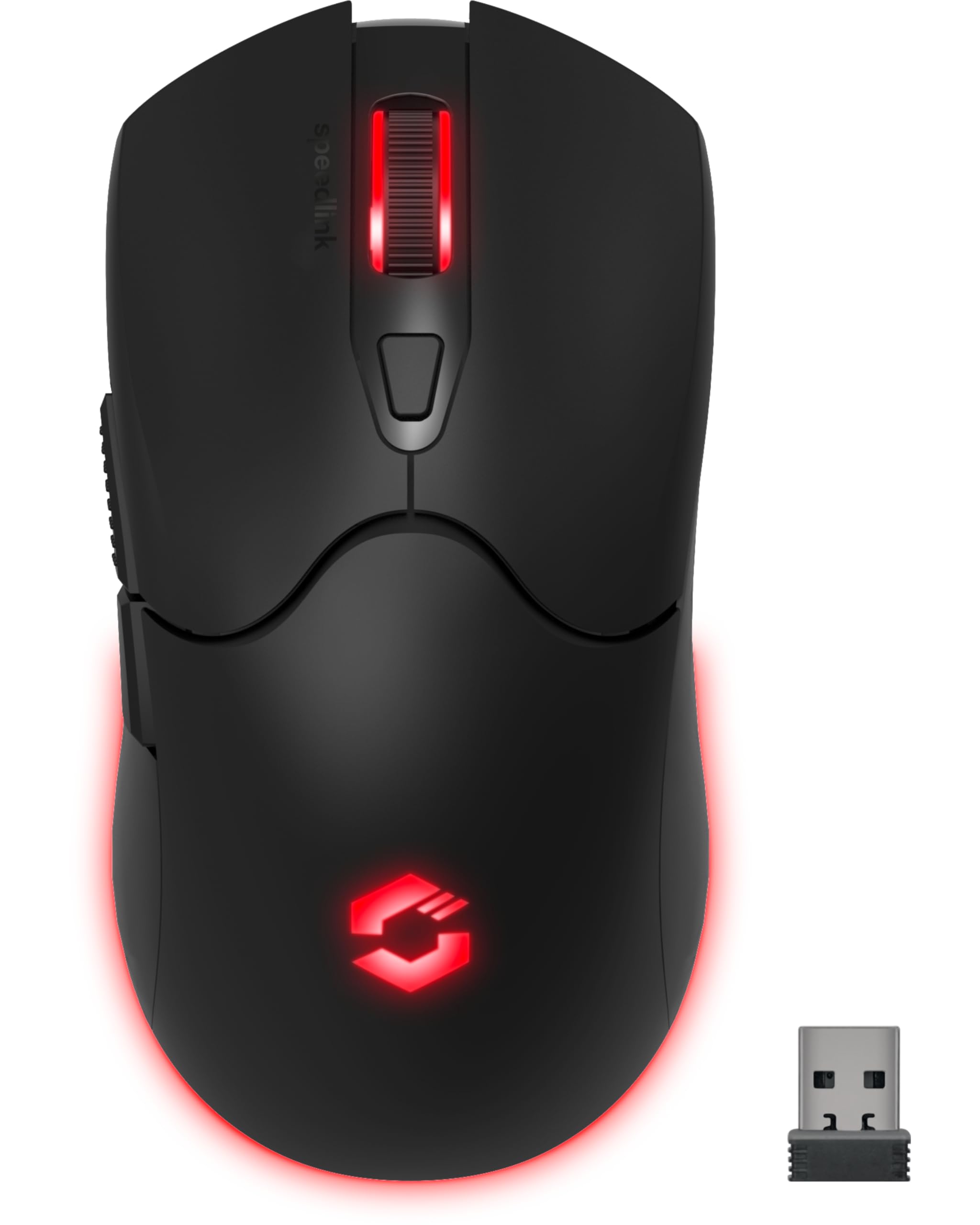 Speedlink Velox - Wireless RGB Gaming Maus kabellos mit Akku wiederaufladbar USB-C, 4800dpi, programmierbar, leicht, PixArt PAW3212, 2.4G USB-A Nano Empfänger, farbige LED Beleuchtung, schwarz