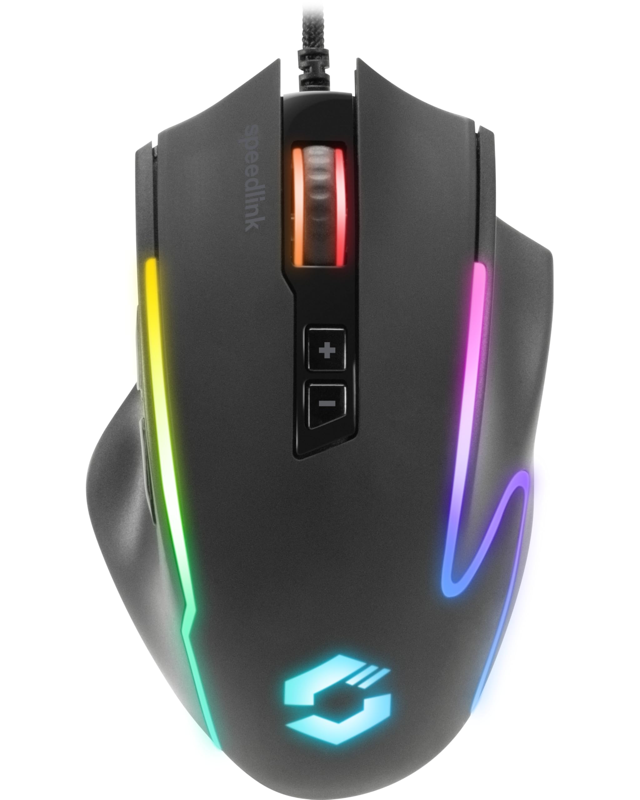 Speedlink DECUS NX - RGB Gaming Maus mit Kabel, bis 12800dpi, Programmierbar, Dauerfeuer Taste, USB kabelgebunden ummantelt, 1000Hz Pollingrate, schwarz