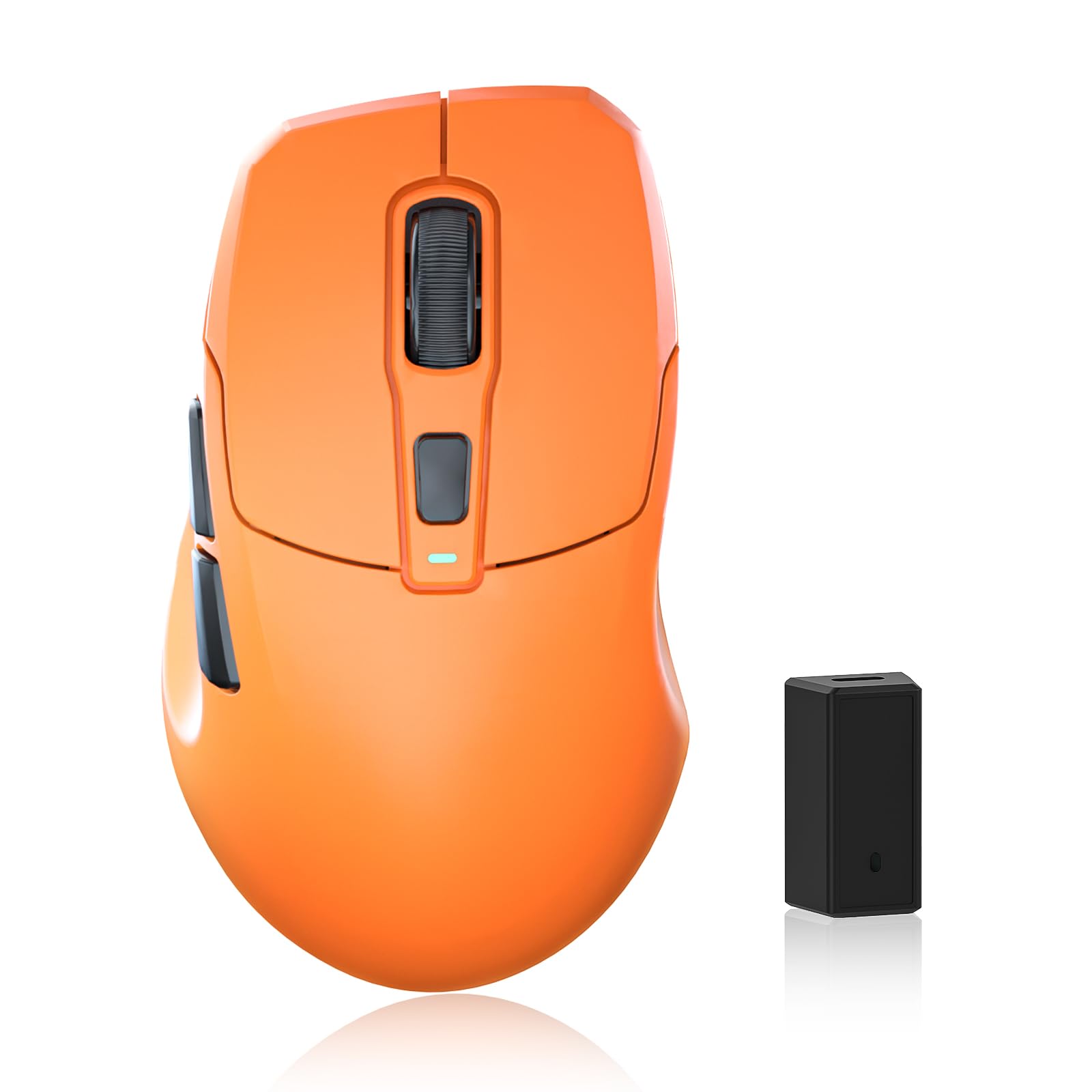 Kabellose Gaming-Maus, 26.000 DPI, 8K-Abtastrate, ultraleicht (53 g), mit Eisbeschichtung, ergonomisch, 3 Modi (2,4 GHz/USB-C/Bluetooth), wiederaufladbar, kompatibel mit Laptop, PC, Mac, Orange