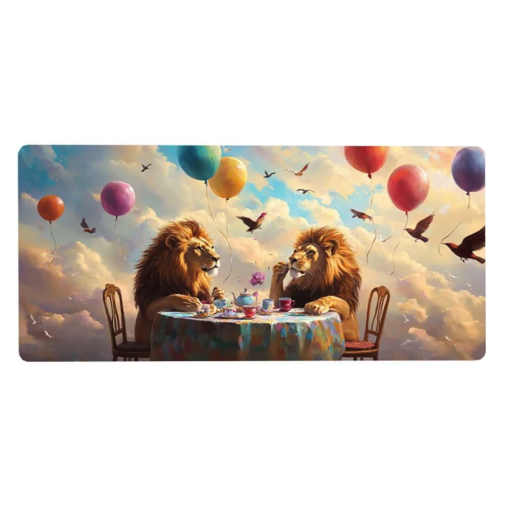 Gaming Mousepad Löwe Mauspad XXL 1200X600X3MM Großes Mouse Pad Ballon Schreibtischunterlage mit Rutschfeste Gummibasis, Maus Pad Wasserdicht Anti-Rutsch Schreibtisch Zubehör Für Home Office PC, Laptop