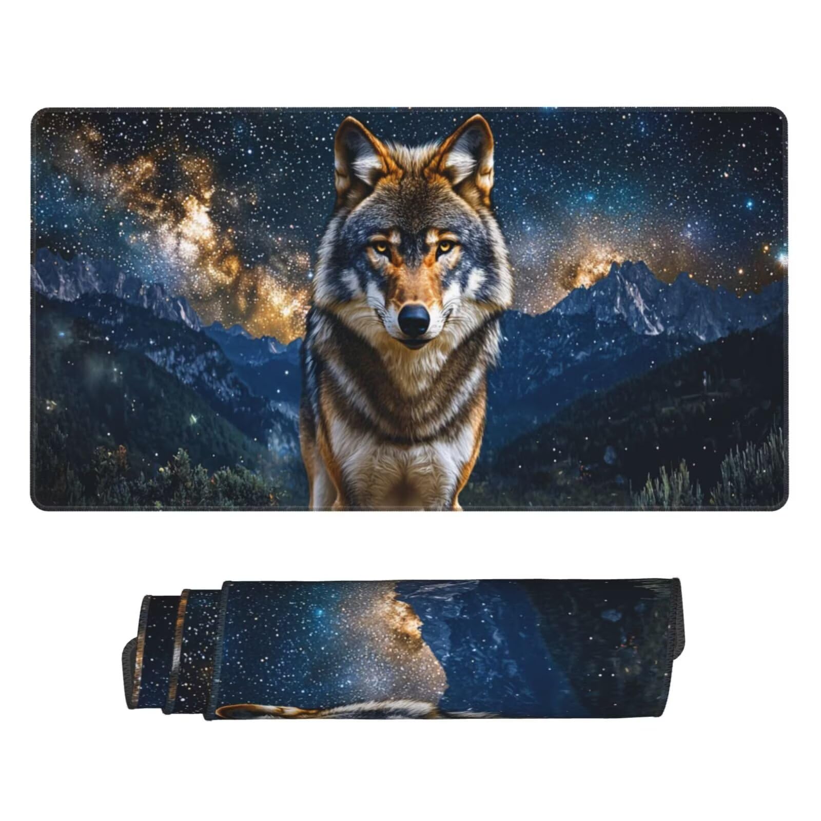 Gaming Mauspad, Mauspad XXL 1600 x 800 x 3 mm Mousepad Starry Sky Wolf Mauspad Gaming Zubehör mit Anti Rutsch Basis Mouse Pad Wasserdicht und Langlebig für Maus und Tastatur, Home Dekoration m-1170