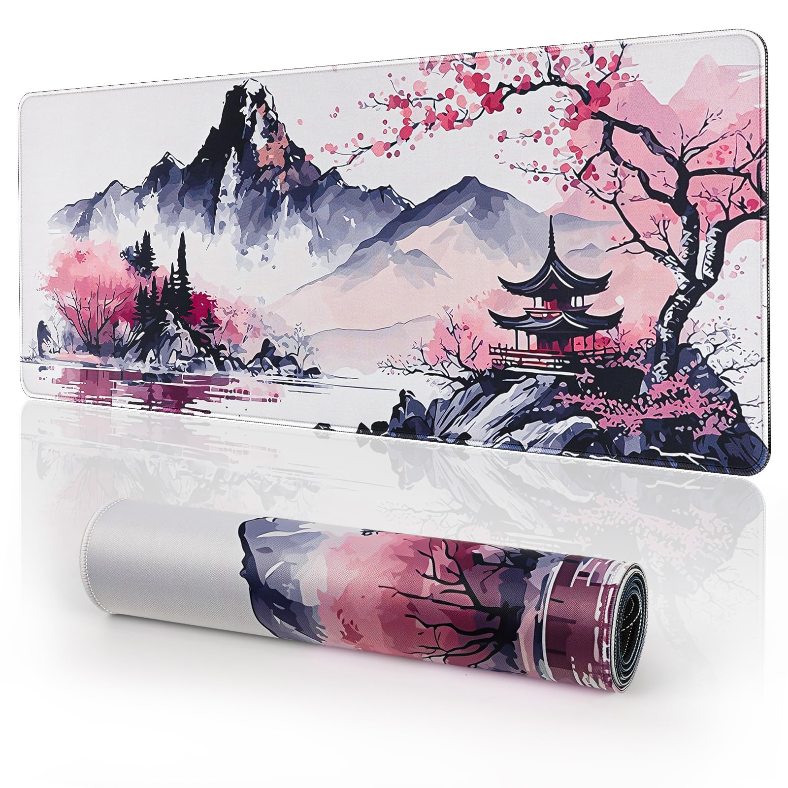 EFISH Japanische Gaming Mauspad XXL 800 x 300 mm Großes Mauspad Vernähte Kanten Wasserdicht Anti-Rutsch für PC, MacBook,Laptop Verbessert Präzision und Geschwindigkei.(Y26)