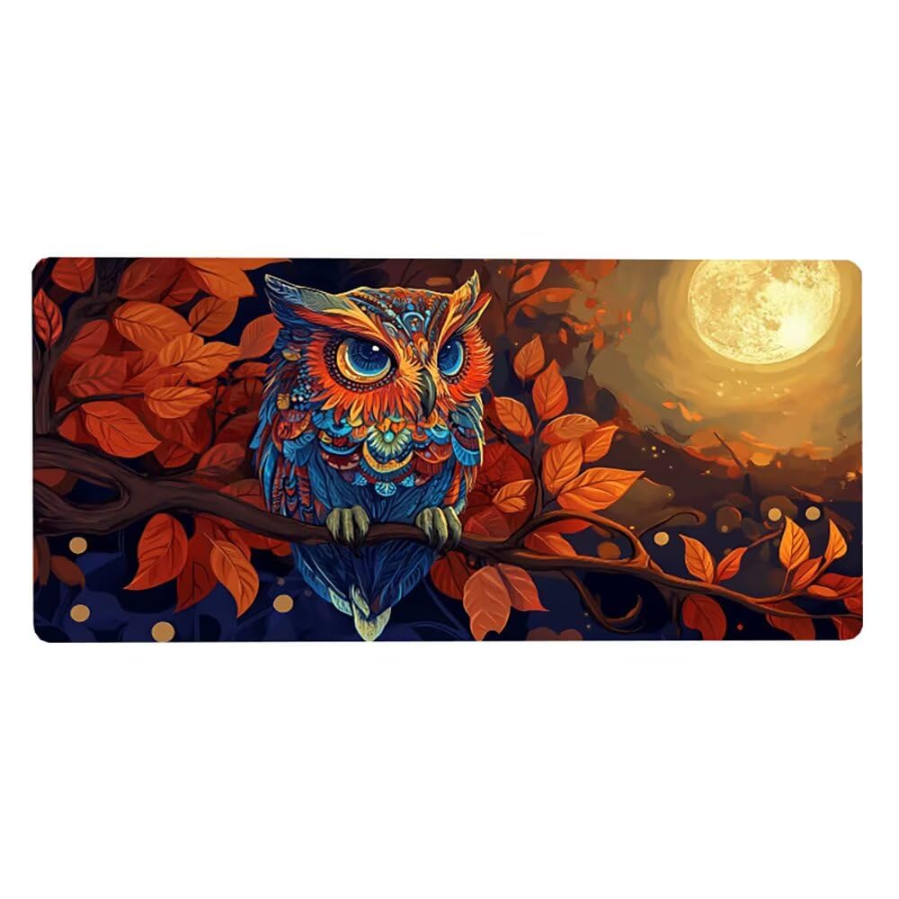 Gaming Mousepad Eule Mauspad XXL 1200X600X3MM Großes Mouse Pad Mond Schreibtischunterlage mit rutschfeste Gummibasis, Maus Pad Wasserdicht Anti-Rutsch Schreibtisch Zubehör Für Home Office, PC, Laptop