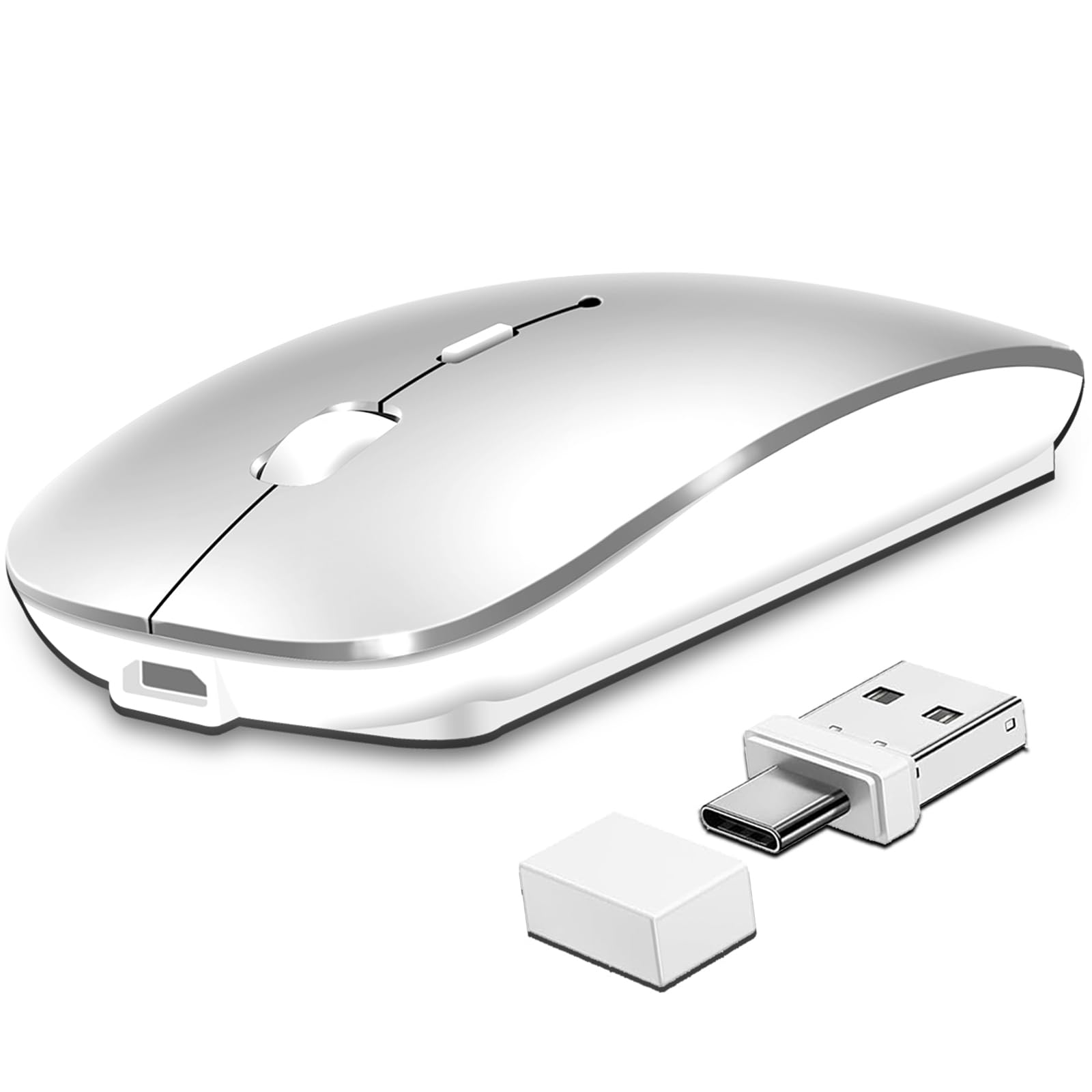 Kabellose Maus Bluetooth 5.2&3.0 + USB&USB-C 2.4 GHz Empfänger- Wiederaufladbare funkmaus für MacBook Pro/Air/iPad/Laptop/Chrombook/Android Tablet Kompatibel mit TypeC & USB Anschluss Geräten