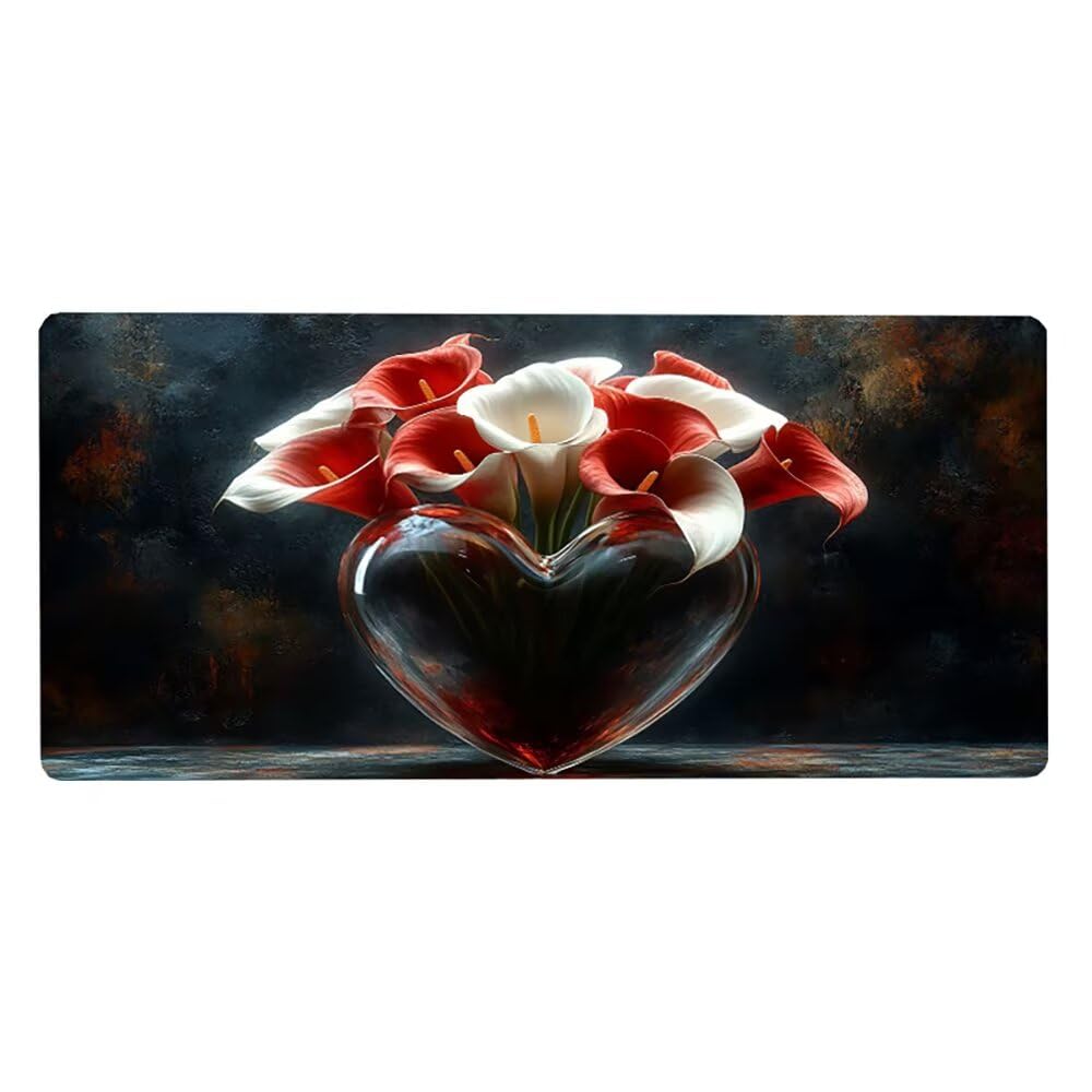 Gaming Mousepad Blume Mauspad XXL 1200X600X3MM Großes Mouse Pad Liebe Schreibtischunterlage mit Rutschfeste Gummibasis, Maus Pad Wasserdicht Anti-Rutsch Schreibtisch Zubehör Für Home Office PC, Laptop