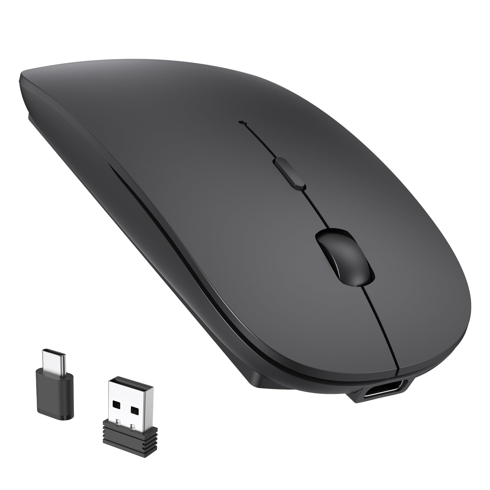 RaceGT Maus Kabellos USB-C & USB-A, Mouse Aufladbar 2,4GHz Leise klick 3 Adjustable DPI Level mit 4 Tasten, mit EIN Aus Schalter für Computer Laptop PC MacbookPro/Air Chromebook