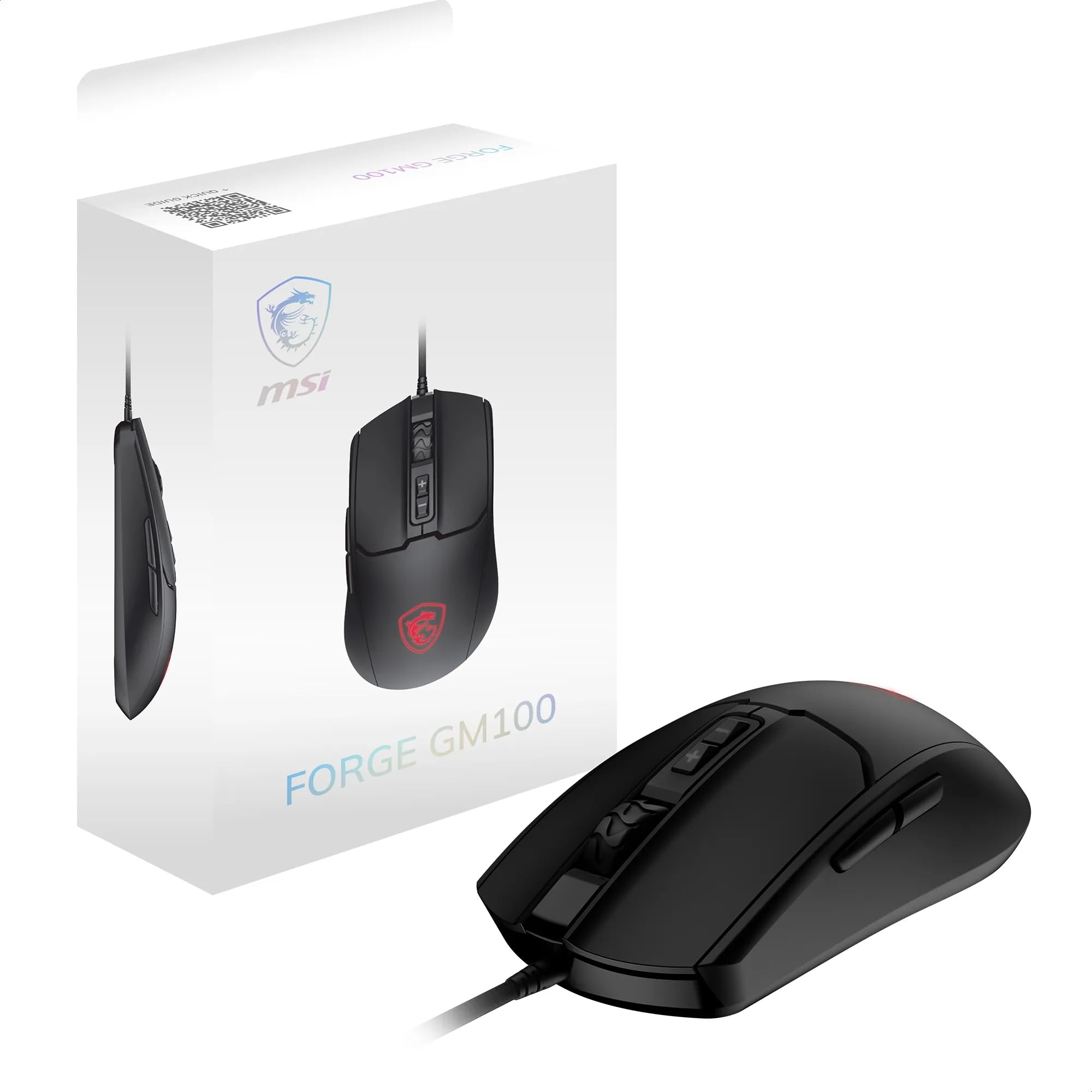 MSI Forge GM100 Gaming-Maus – 6400 DPI optischer Sensor, symmetrisch, 10 Mio. Klickschalter, 7 Tasten, 8 ms Latenz, RGB-LED, 108 g – verkabelt